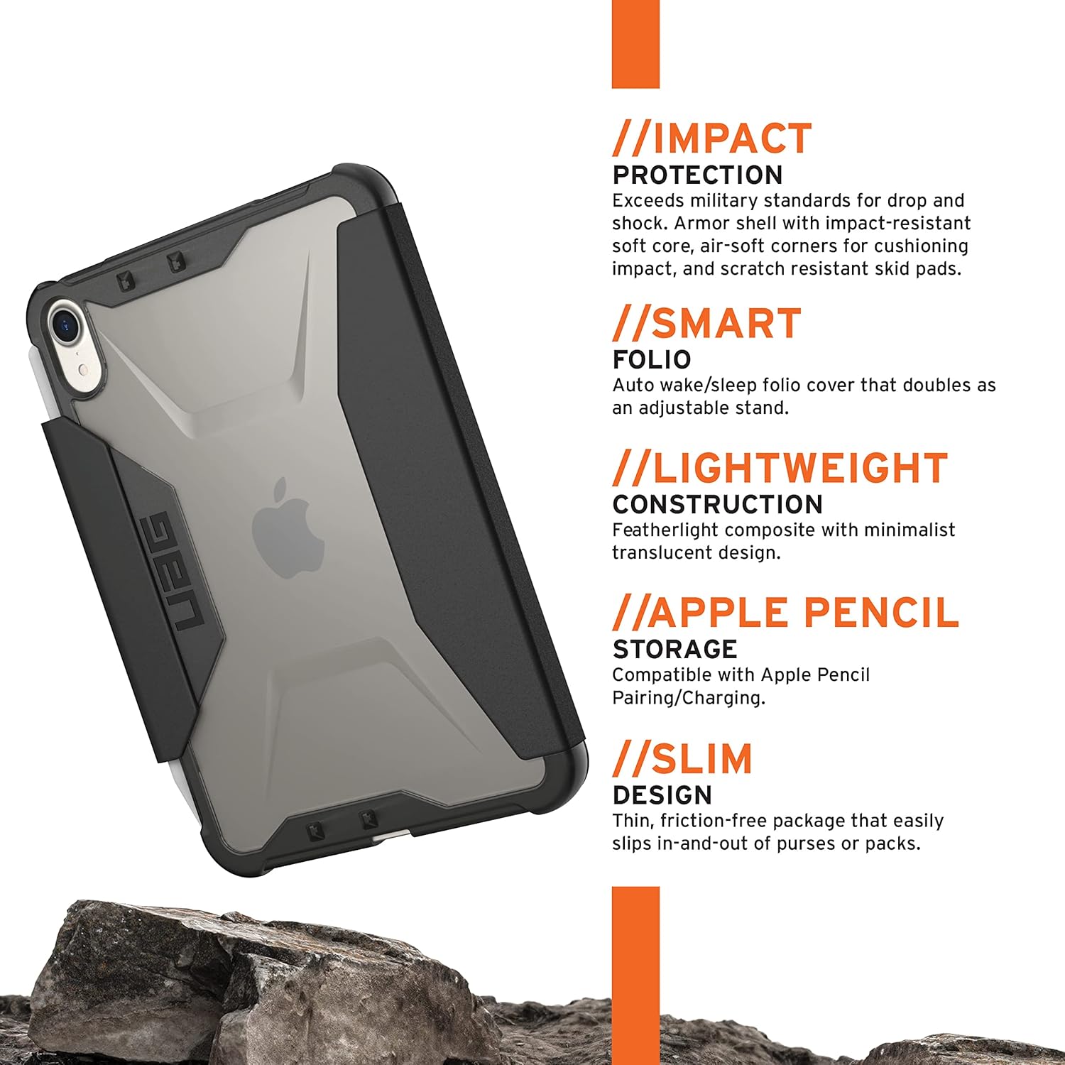 URBAN ARMOR GEAR UAG Designed for iPad mini A17 Pro Case (7th Gen, 2024) A2993 A2995 A2996 8.3" Plyo, Rugged Translucent Multi-Angle Viewing Folio Stand with Pencil Holder Protective Cover, Ice