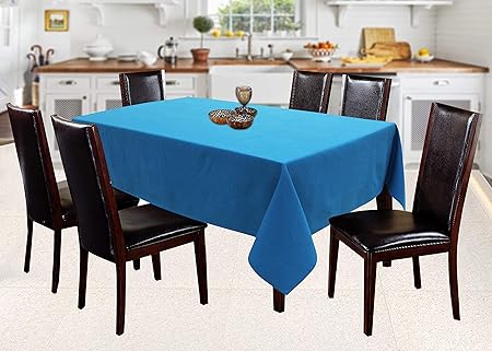 AIRWILL 100% Cotton Solid Pattern 6 Seater Rectangle Table Cover Sized, 56x71 inches (Blue, Pack of 1)