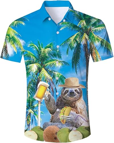 Cozople Mens Hawaiian Shirt Button Down Shirt Casual Short Sleeve Aloha Shirt Summer Beach Dress Shirts