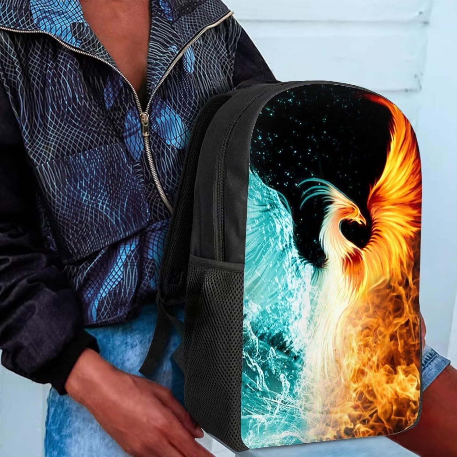 Amzbeauty Water and Fire Phoenix Printing Backpack Popular Bookbag School Rucksack for Elementary or Middle School Boys and Girls