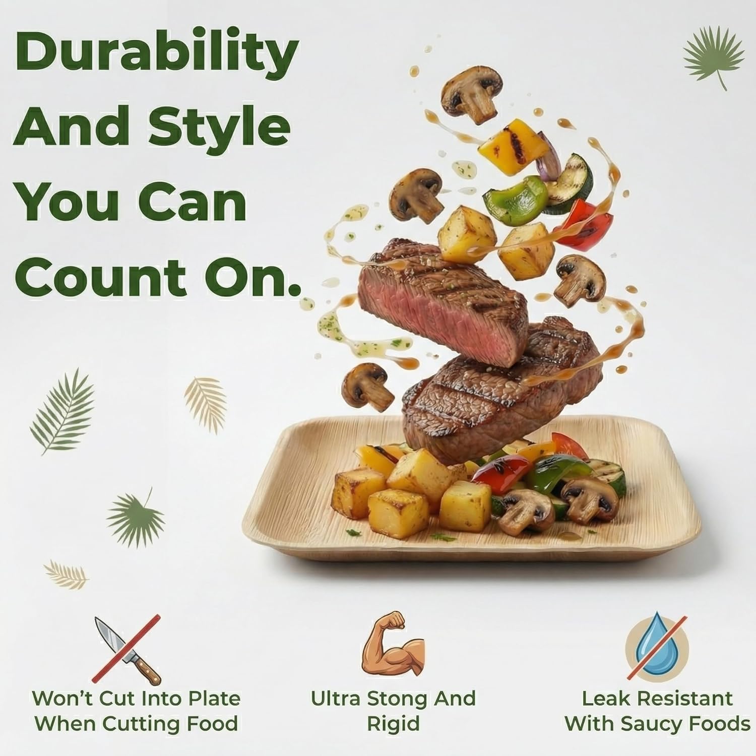 brheez Bamboo Plates Disposable Palm Leaf Plates | 10 inch bamboo dinner plates | Eco Compostable Biodegradable Plates | 10&7 Inch (50 pc)