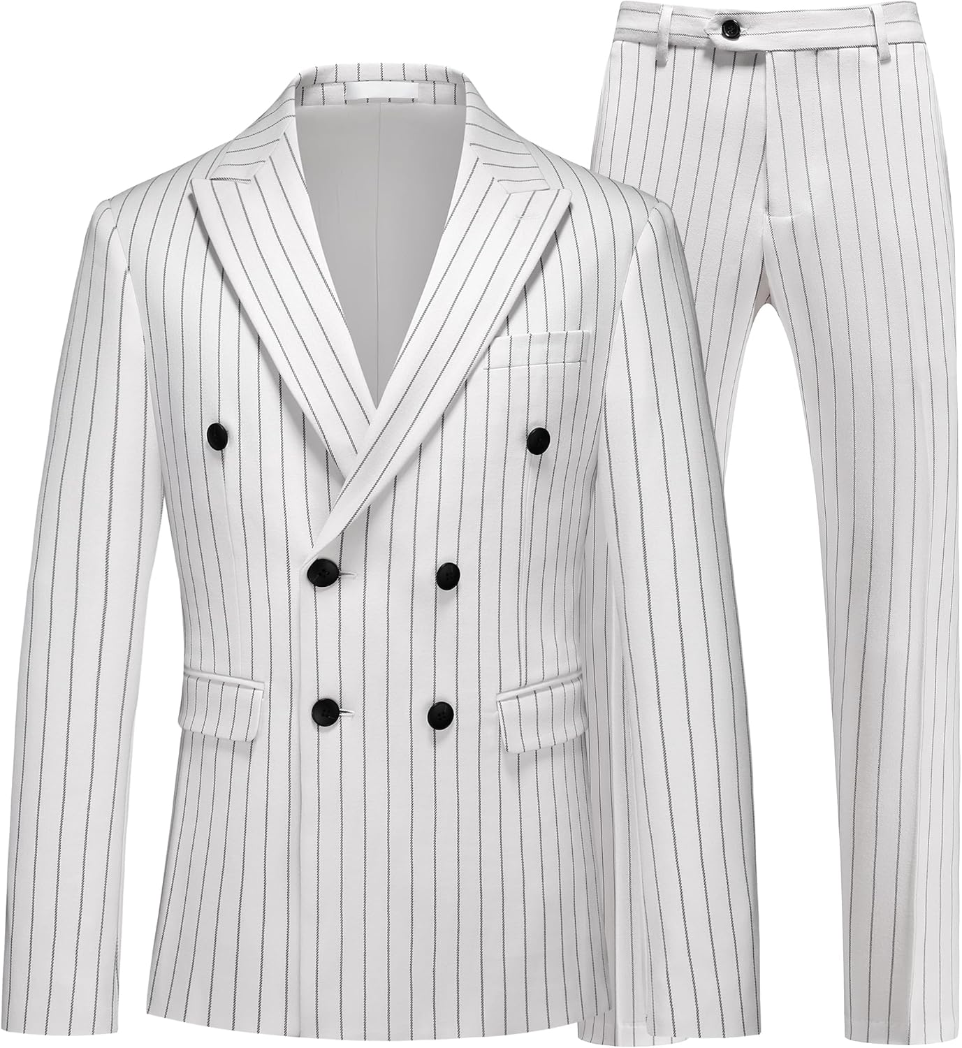 MOGU Mens Double Breasted Pinstripe Suit - 2 Piece Slim Fit Vintage Tuxedo for Groomsmen, Wedding, Prom