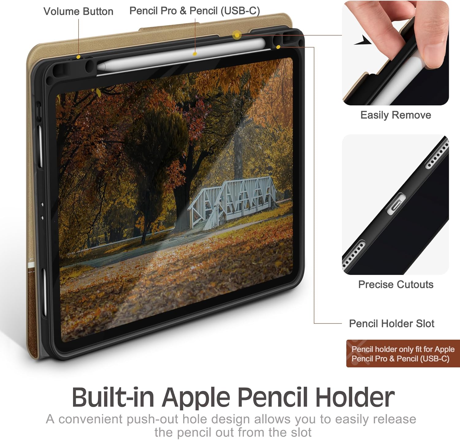 KingBlanc Case for iPad Pro 12.9 6th/5th/4th/3rd Generation 2022/2021/2020/2018 with Pencil Holder, Vegan Leather Bicolor Cover, Auto Sleep/Wake, Support Pencil2 Charging, Multi-Angle Viewing, Beige - Image 9