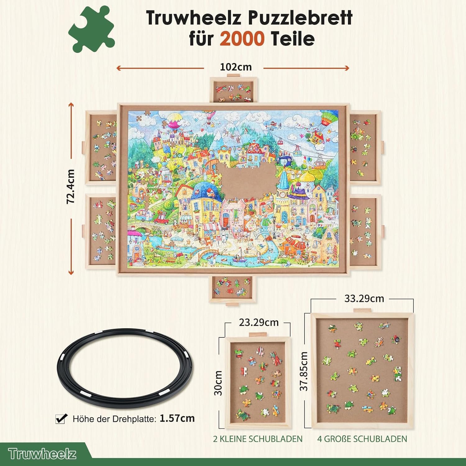 Tabla de rompecabezas giratoria de 2000 piezas con 6 cajones y cubierta, mesa de rompecabezas portátil de madera de 72,4 x 102 cm para adultos, Lazy Susan Spinning Puzzle Boards Mamá