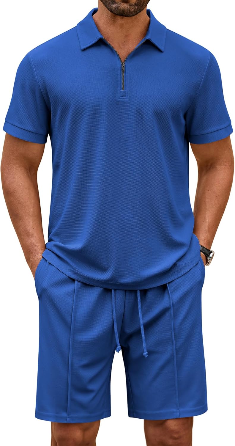 COOFANDY Men's Polo Shirt and Shorts Set 2 Piece Outfits Fashion Summer Casual Tracksuits