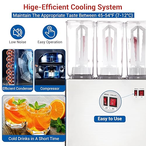 Miniatura 5 de Dispensador de bebidas comerciales, 3 tanques 7.93 galones 30L dispensador de jugo comercial, 10 litros por tanque, dispensador de bebidas de té