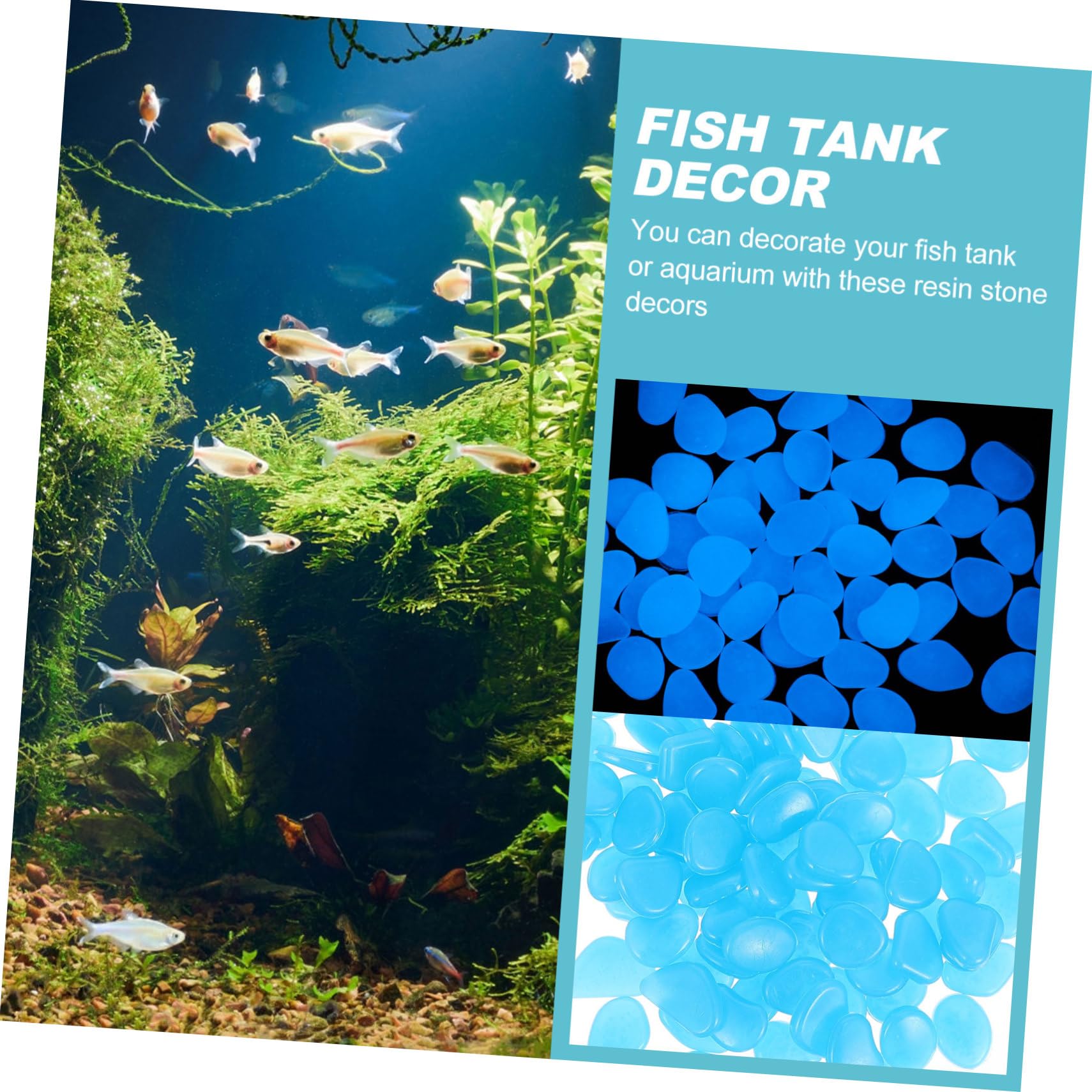 Yardwe 3 Set Ciottoli Pesci D'acquario Ciottoli Del Serbatoio Di Pesce Rocce Luminose Pietre Decorative Pietra Luminosa Pietra Decorativa Dell'acquario Resina Blue 300 Pezzi * 3