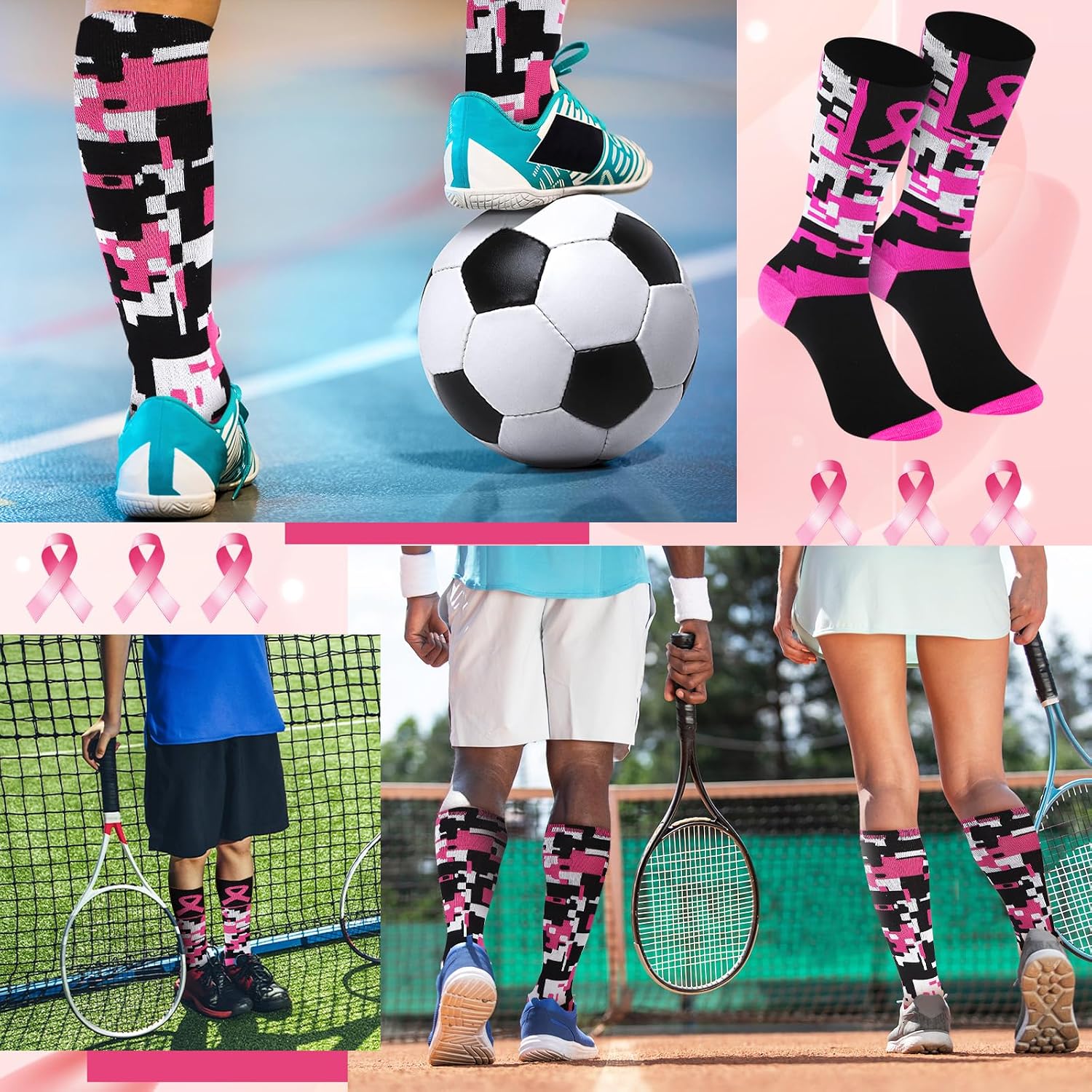 Breast Cancer Awareness Socks Youth Pink Football Cheer Camouflage Crew Socks Sport Gift