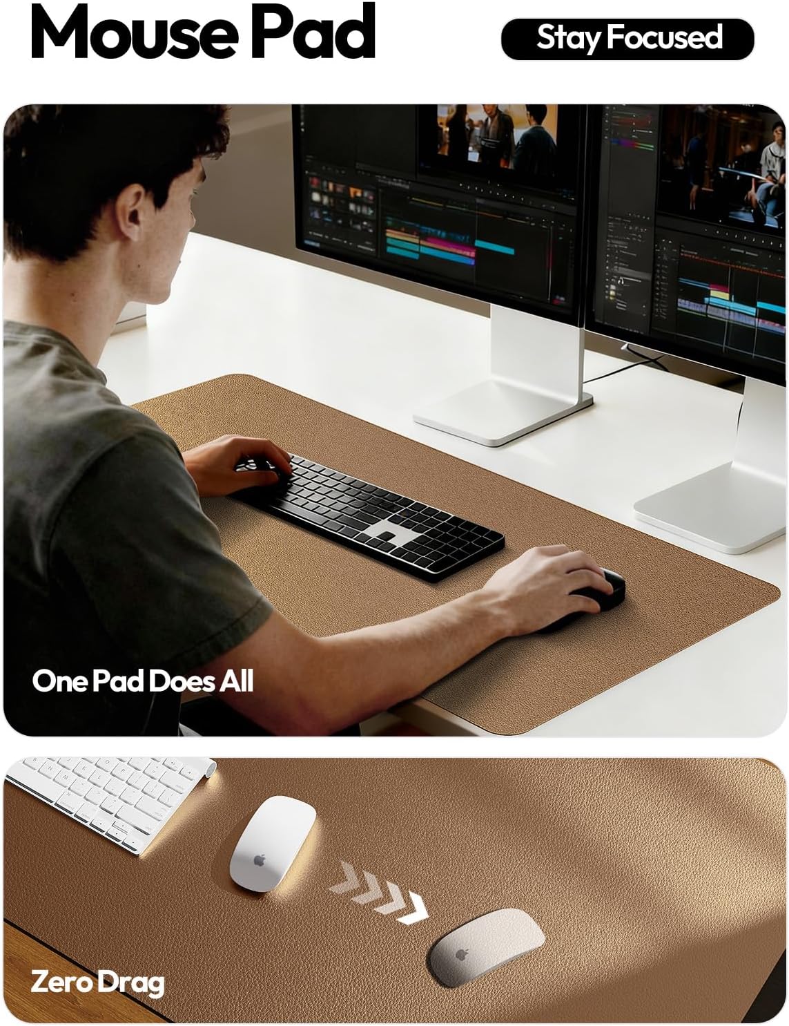 YSAGi Leather Desk Protector, Office Mat, Large Mouse Mat, Non-Slip PU Leather Blotter, Laptop Desk Pad, Waterproof Writing Pad for Office and Home (Bronze, 23.6 x 13.8)