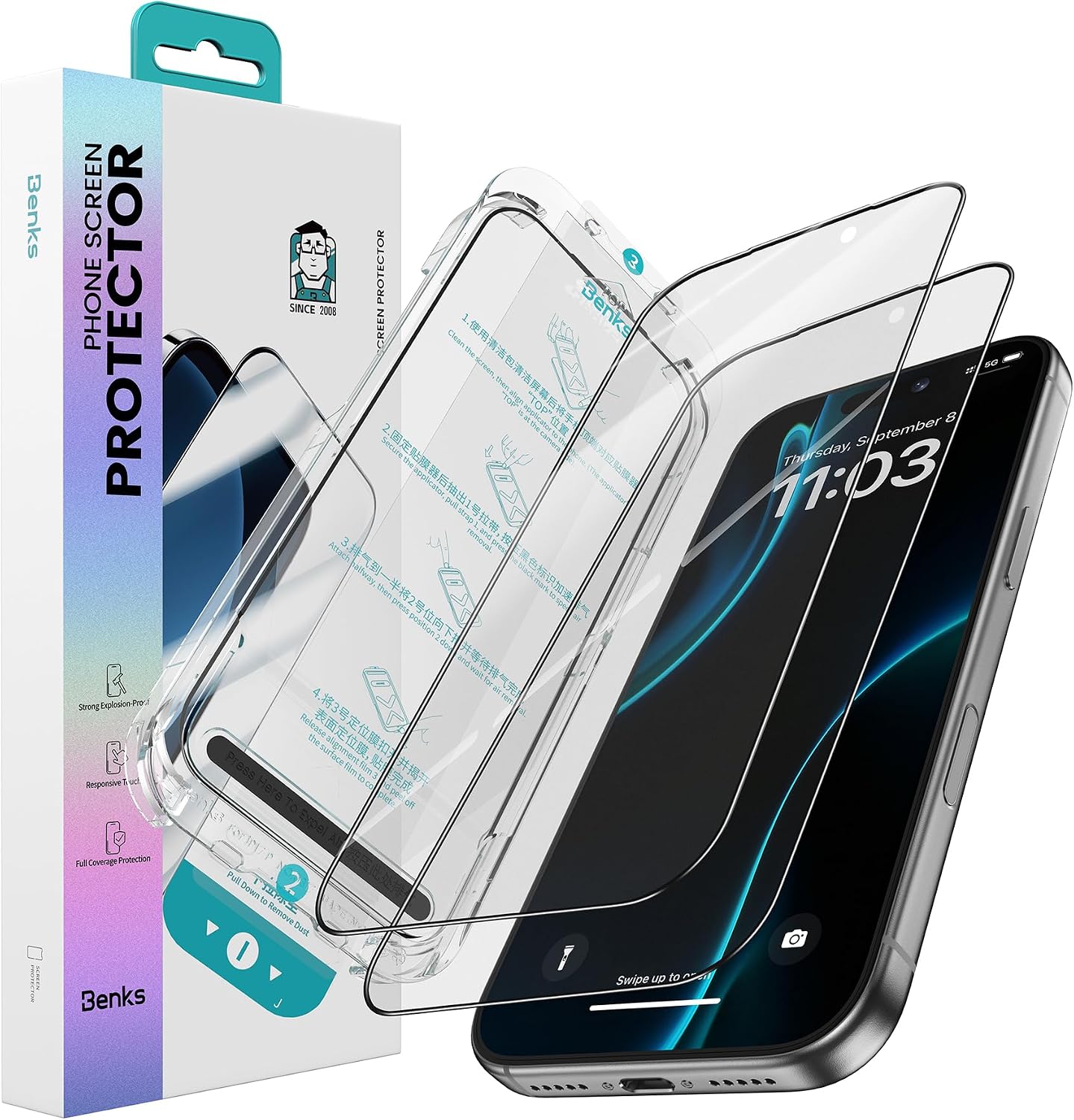 BENKS Matte Screen Protector for iPhone 17 Pro Max [2 Pack], Full Coverage Tempered Glass, Anti-Glare & Anti-Fingerprint, Easy Installation with Auto Dust Removal, Bubble-Free