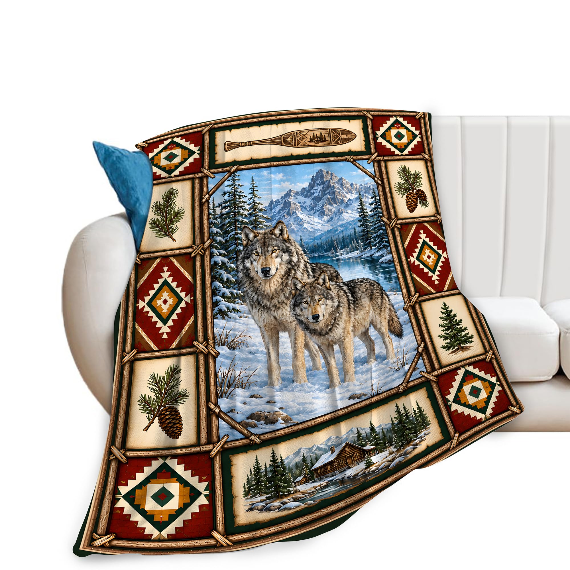 Wolf Throw Blanket Rustic Cabin Mountain Wildlife Wolf Lover Gift 40"x50"