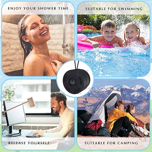 Vista 6 de YOUNGSO Bluetooth Shower Speaker-IPX7 Waterproof Portable Speaker, Hands-Free with Built-in Mic, FM Radio, Suction Cup for Showers -Black