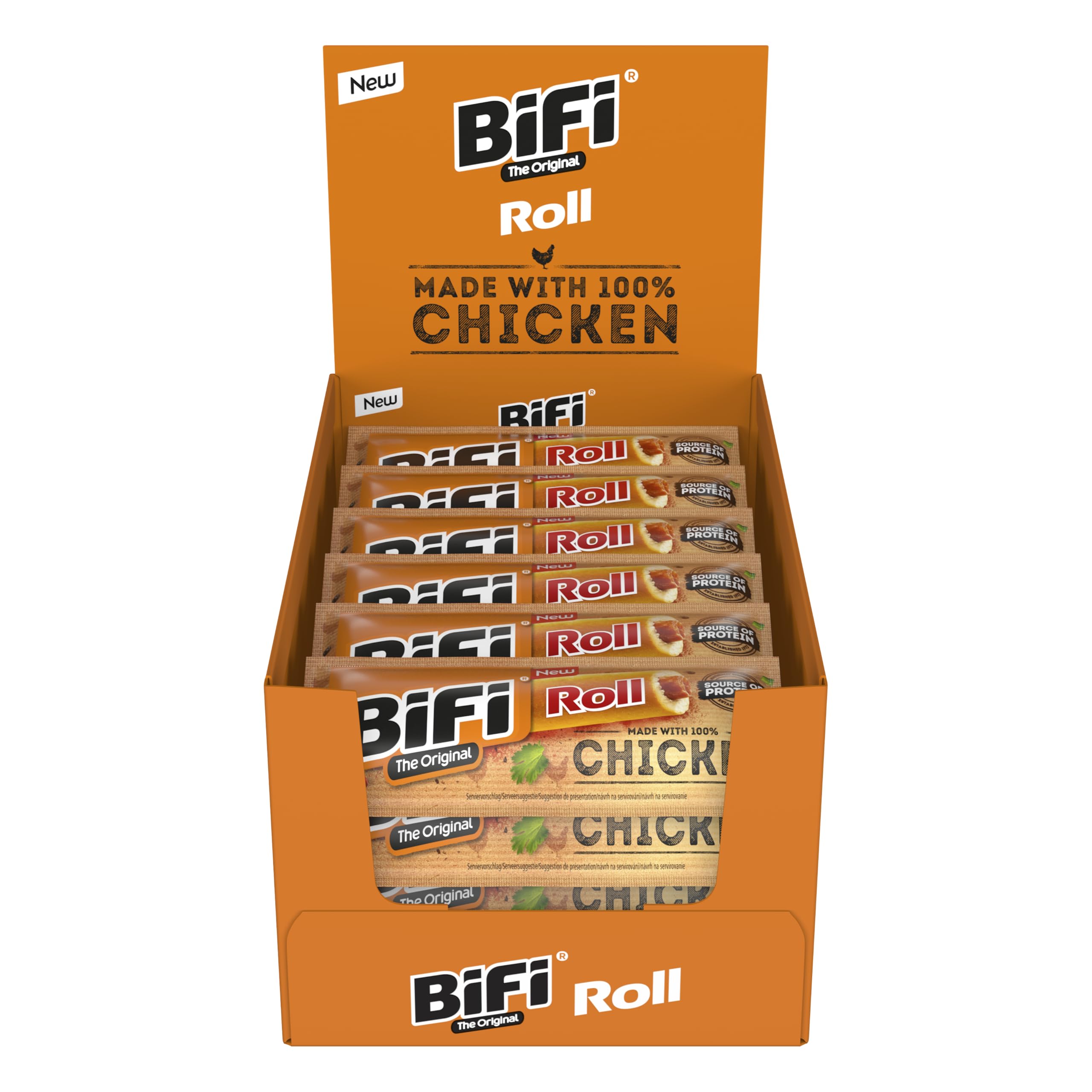 BiFi Chicken Roll - 24er Pack (24 x 45g) - Hähnchen-Snack im goldbraunen Teig - herzhafter Snack To Go - für unterwegs, im Büro oder nach dem Sport - 100% Hähnchenfleisch