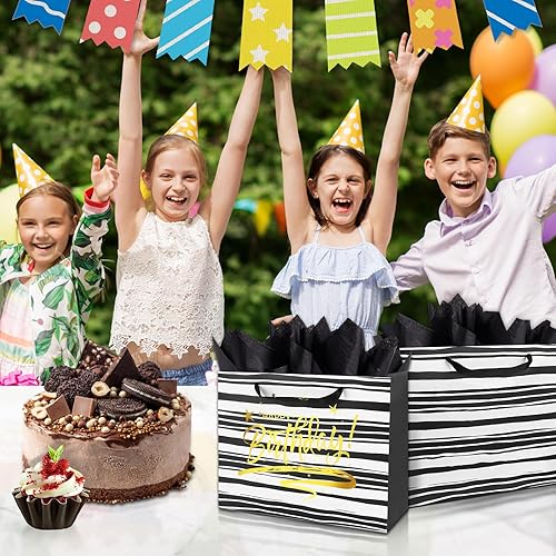 Miniatura 6 de GoClimber Paquete de 2 bolsas de feliz cumpleaños, bolsa de regalo de cumpleaños grande de 13 pulgadas con papel de seda, bolsa de tarjetas y asas
