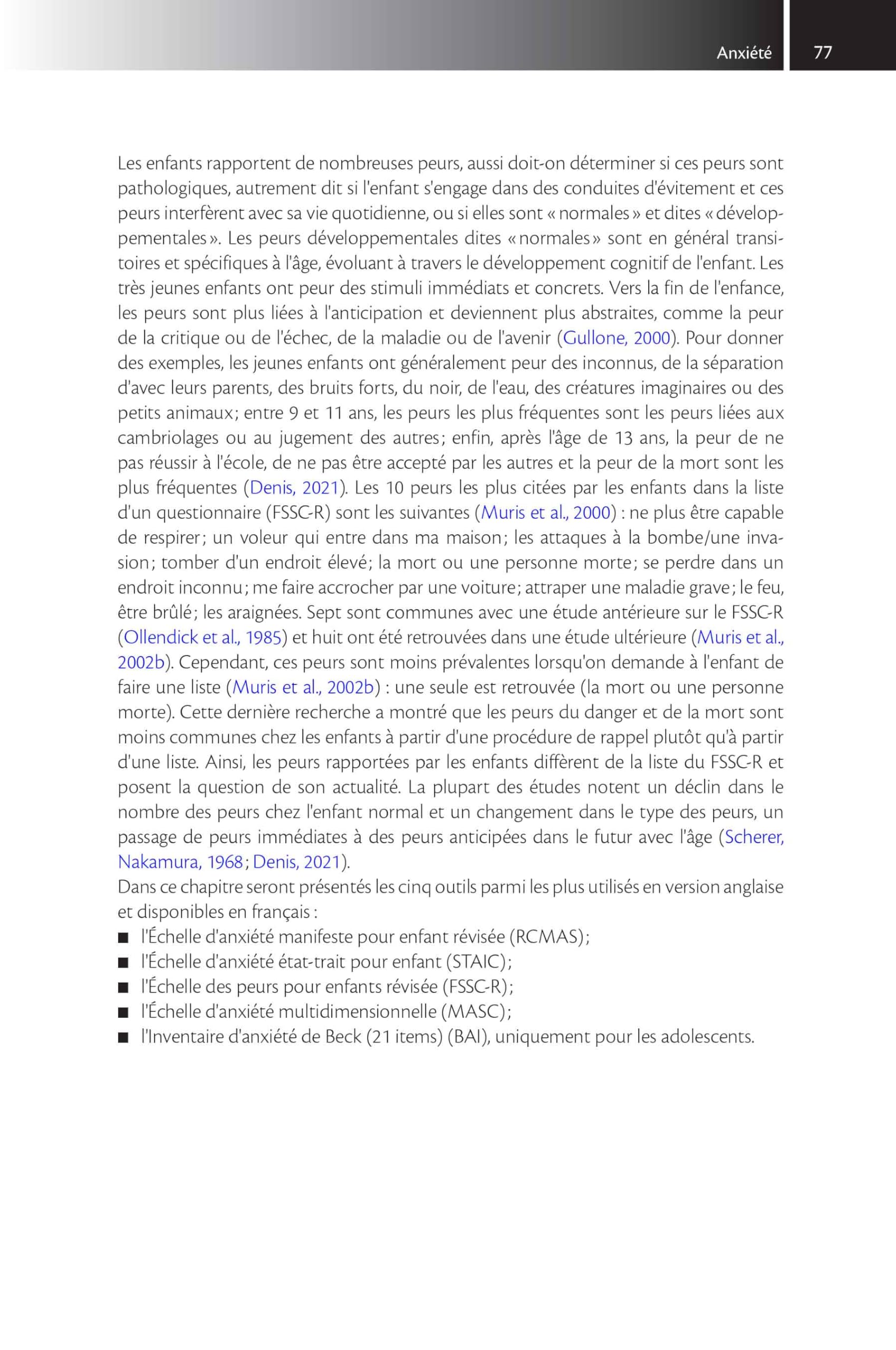 Echelles et questionnaires d'évaluation chez l'enfant et l'adolescent