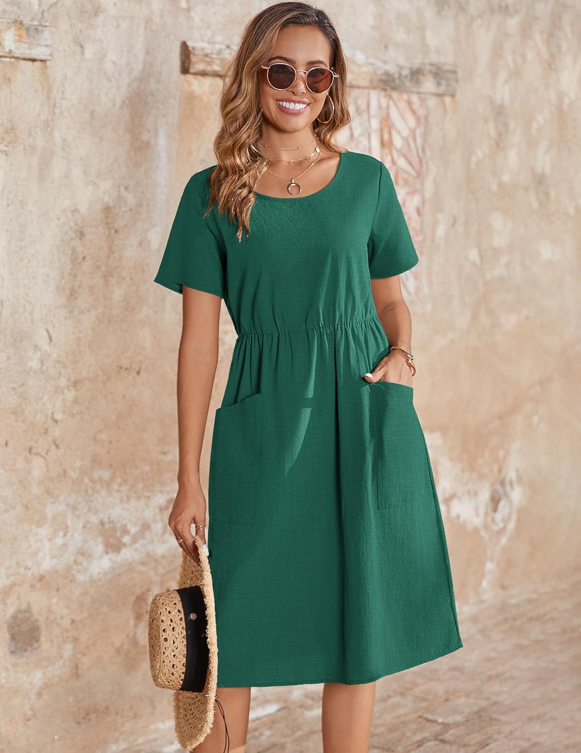 Zeagoo Womens Summer Midi Dress Casual Short Sleeve A-Line Cotton Linen Dress Flowly Beach Tunic Sundresses with Pockets 2026 - Image 3