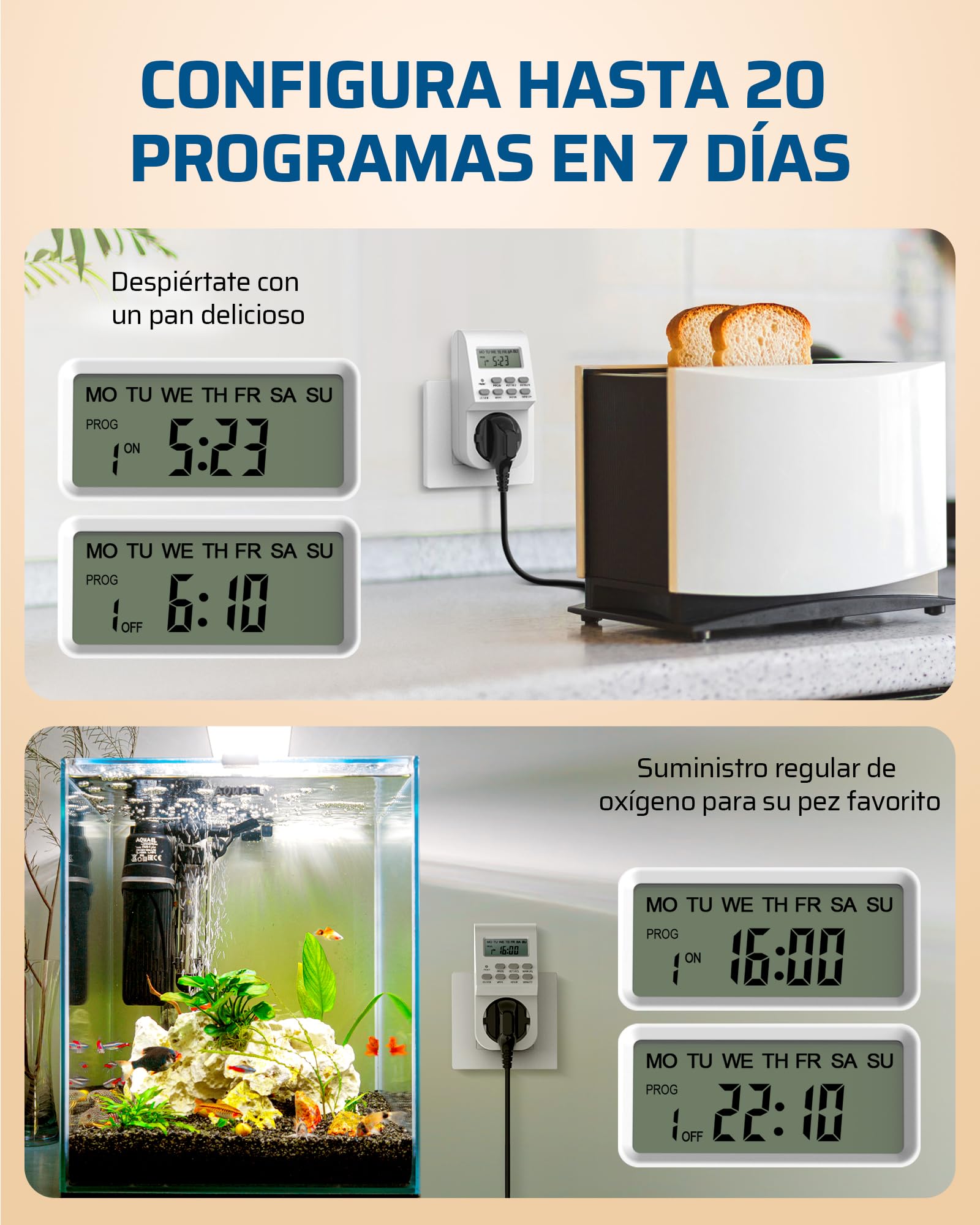 DEWENWILS Temporizador Enchufe Digital, Pack de 2, 16 A / 3680 W | con 20 Programas de Encendido Configurables, Pantalla LCD y Seguridad Infantil, Temporizador Enchufe para Interior