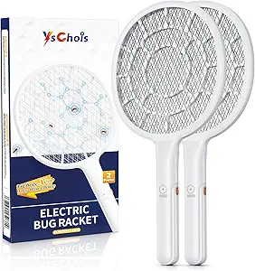 Electric Fly Swatter, Bug Zapper, Mosquito Zapper Racket | Gold Zone Voltage, Densest 3 mm Mesh, Apple-Like Weight - AA Battery Powered (not incl.) - Indoor & Outdoor, Pro Swat Tips, 2 Packs