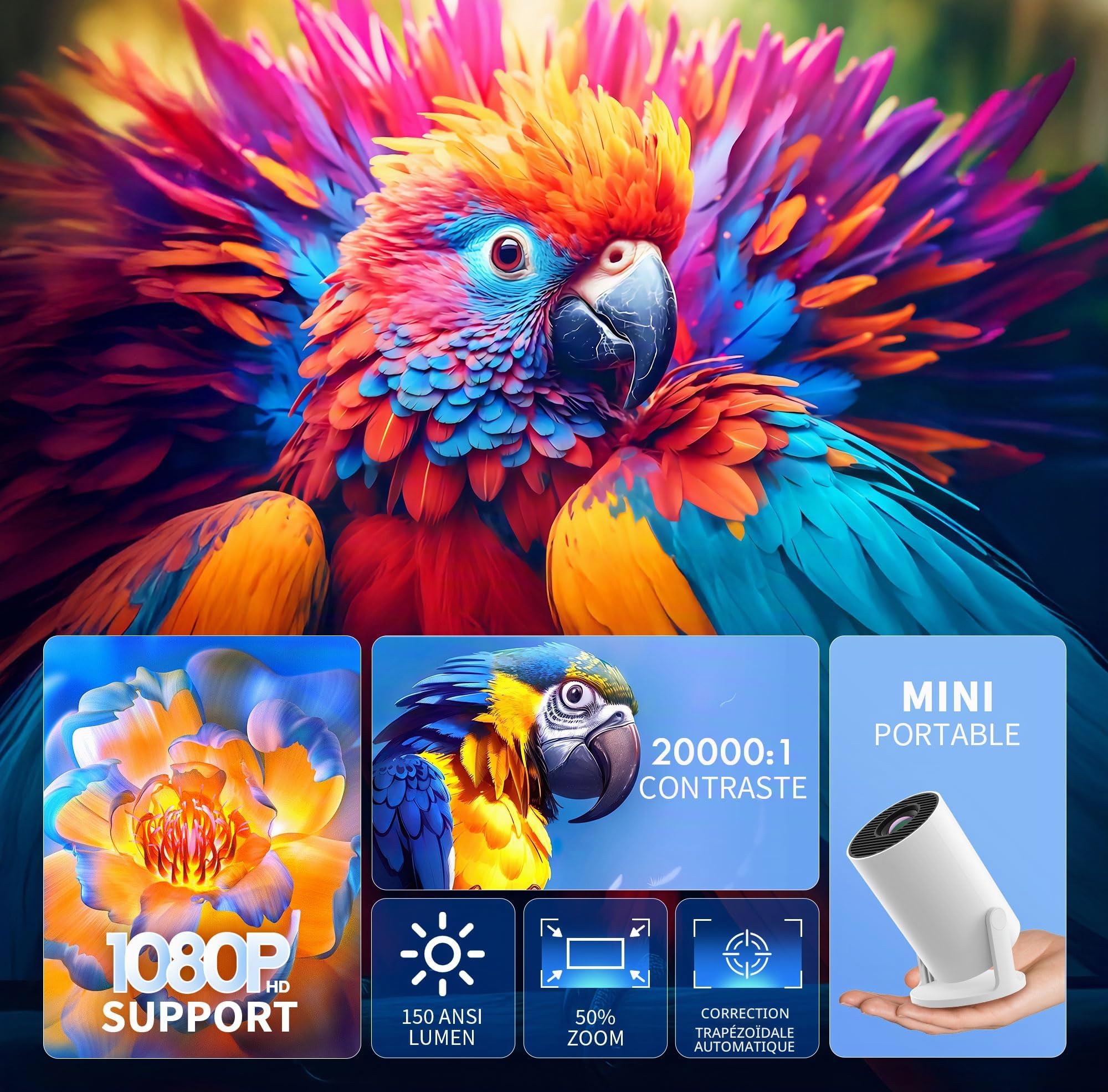 [Apps intégrées & Améliorée 2026] Videoprojecteur 4K, Yoton Reprojecteur avec Wi-Fi 6 et BT 5.4, Supporte 4K 1080P, Auto Keystone, Partage D'écran Mobile sans Fil, Compatible avec HDMI/TV Stick, Blanc