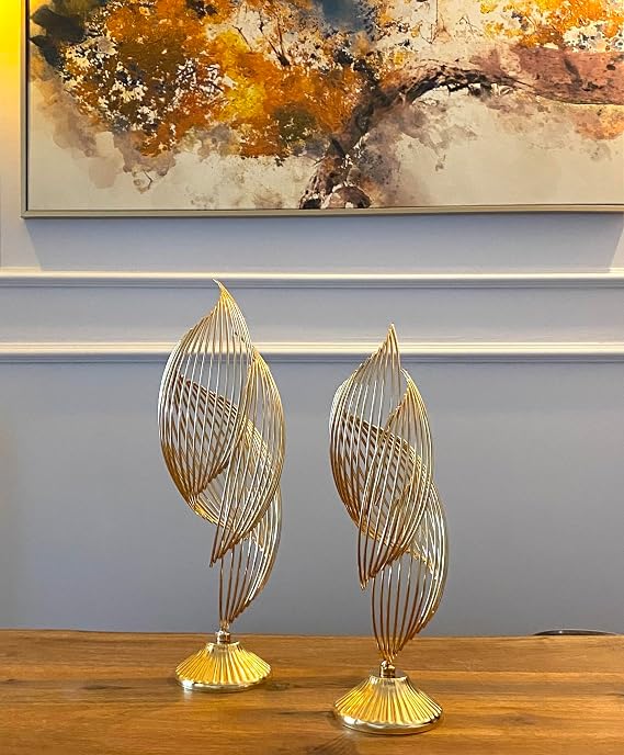 Modern Dekoratif Helezon Model Gold Kaplama Metal 2'li Dekor Seti Ev Ofis Düğün Nişan Dekorasyonu Modeli
