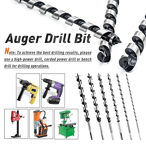 Vista 10 de Juego de 6 brocas de taladro de 12 pulgadas de largo para madera, vástago hexagonal de 1/4 a 7/8 pulgadas para madera blanda y dura, plástico