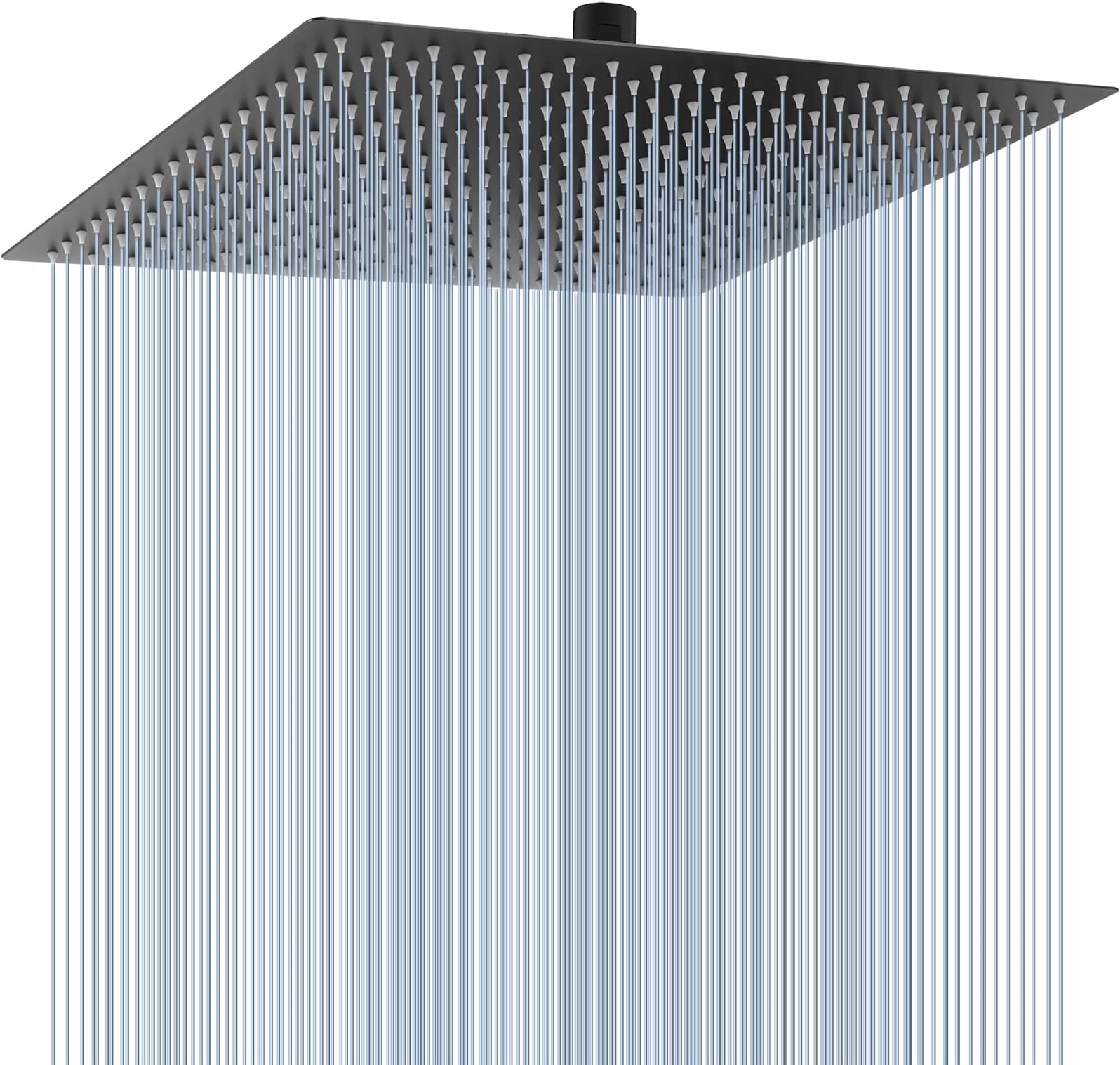 Voolan All Metal Rain Shower Head - High Flow Square Rainfall Showerhead - Waterfall Full Body Coverage - Universal Ceiling or Wall Mount (16 Inch, Black) (VL-103-BL1.8)