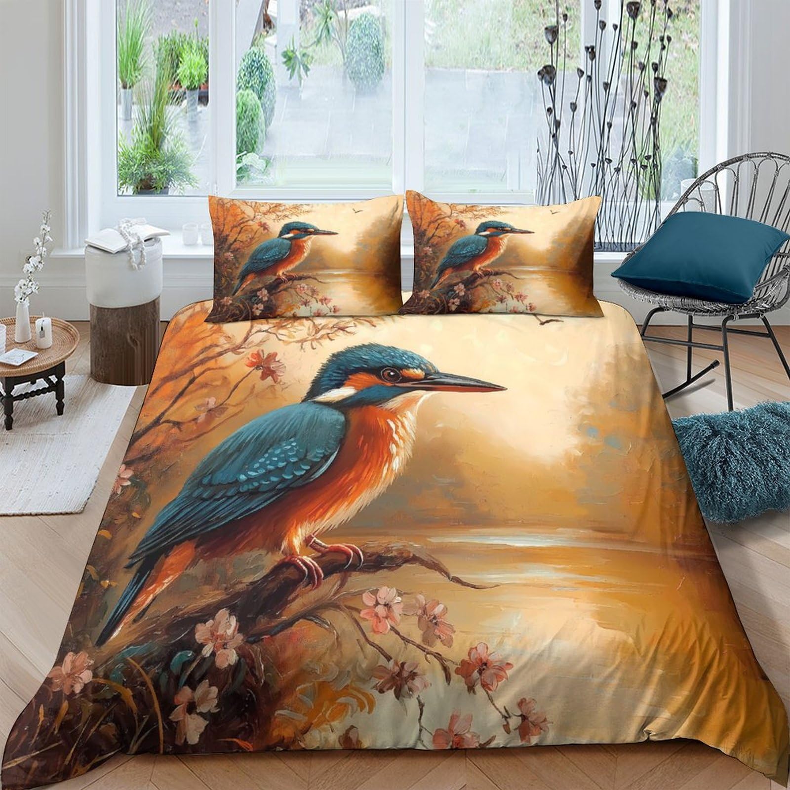 Ctjqhvkz Style-10 3D Printed Kingfisher Nature Fitted Sheet Microfiber Soft Mattress Cover For Bedroom Guest Room Decor Easy Care Single（135X200cm）