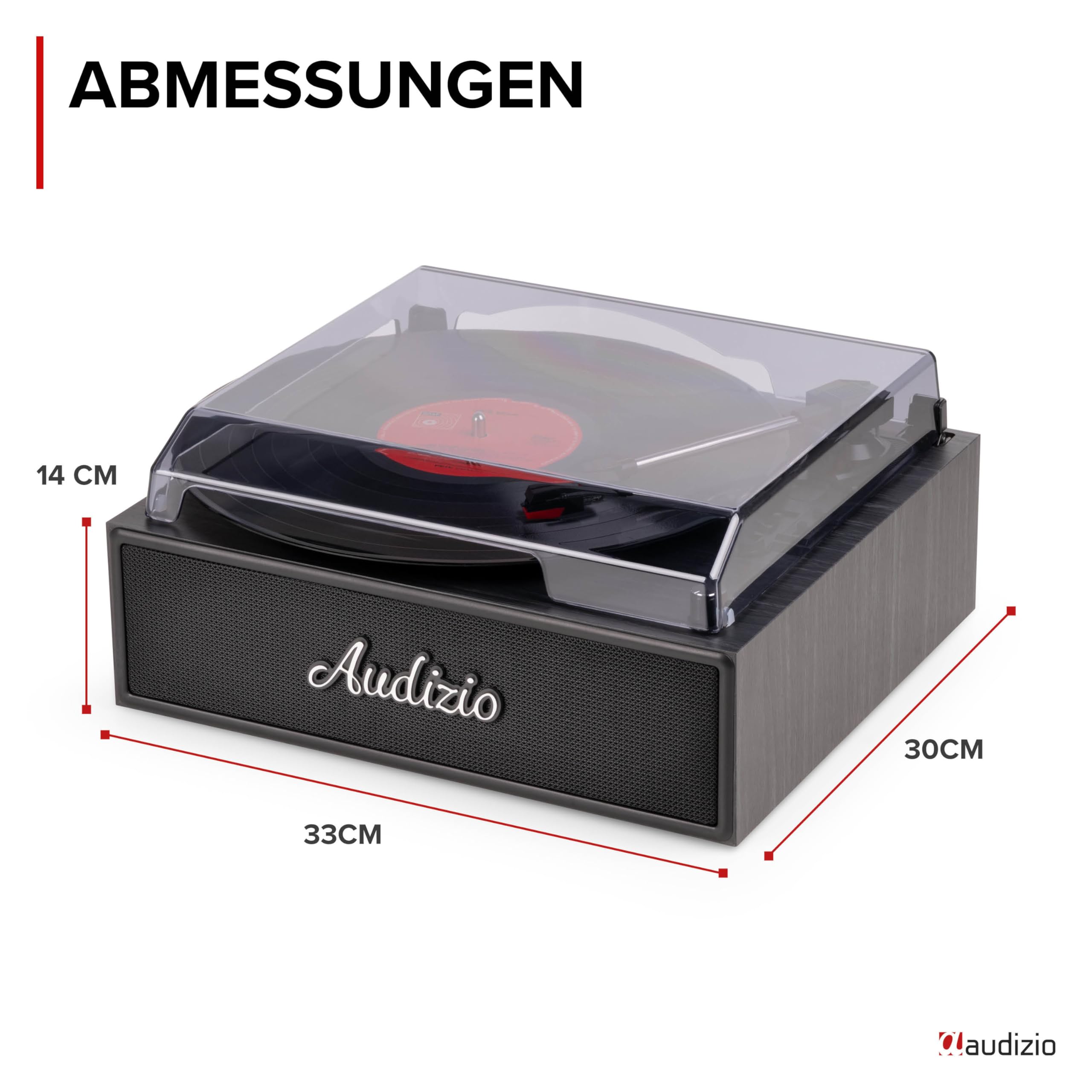 Audizio Reno - Plattenspieler mit Lautsprecher Bluetooth - Retro Schallplattenspieler - Vinyl Player für 33/45/78 RPM, Turntable Vinyl mit Riemenantrieb, Vintage Schallplatten Spieler - Schwarz