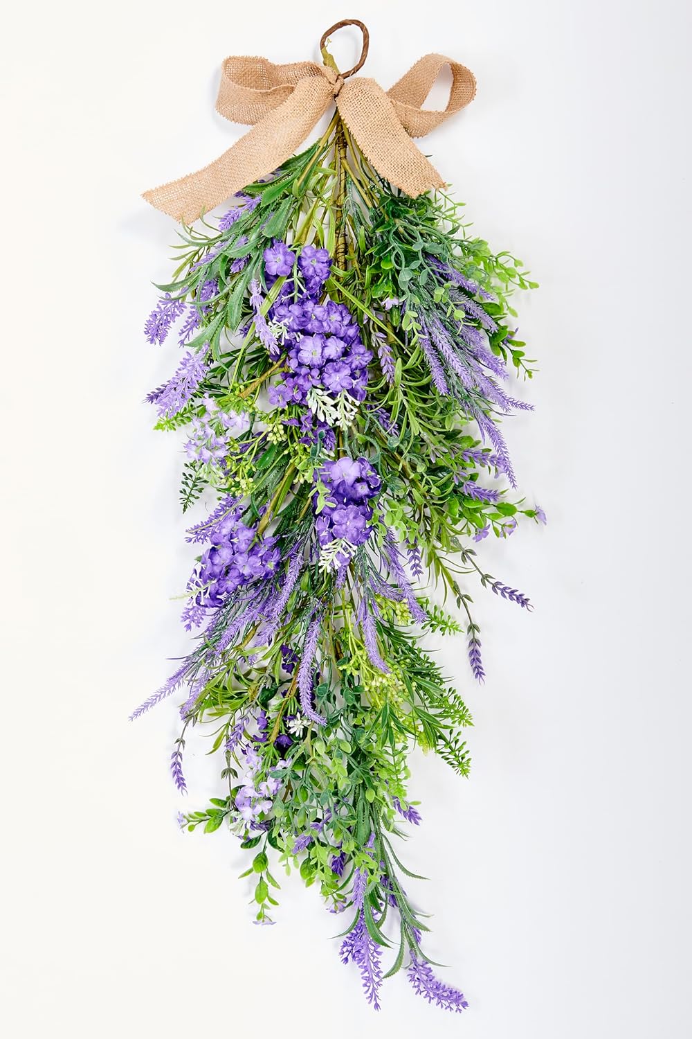 32" Artificial Spring Lavender and Green Leaves Teardrop Swag