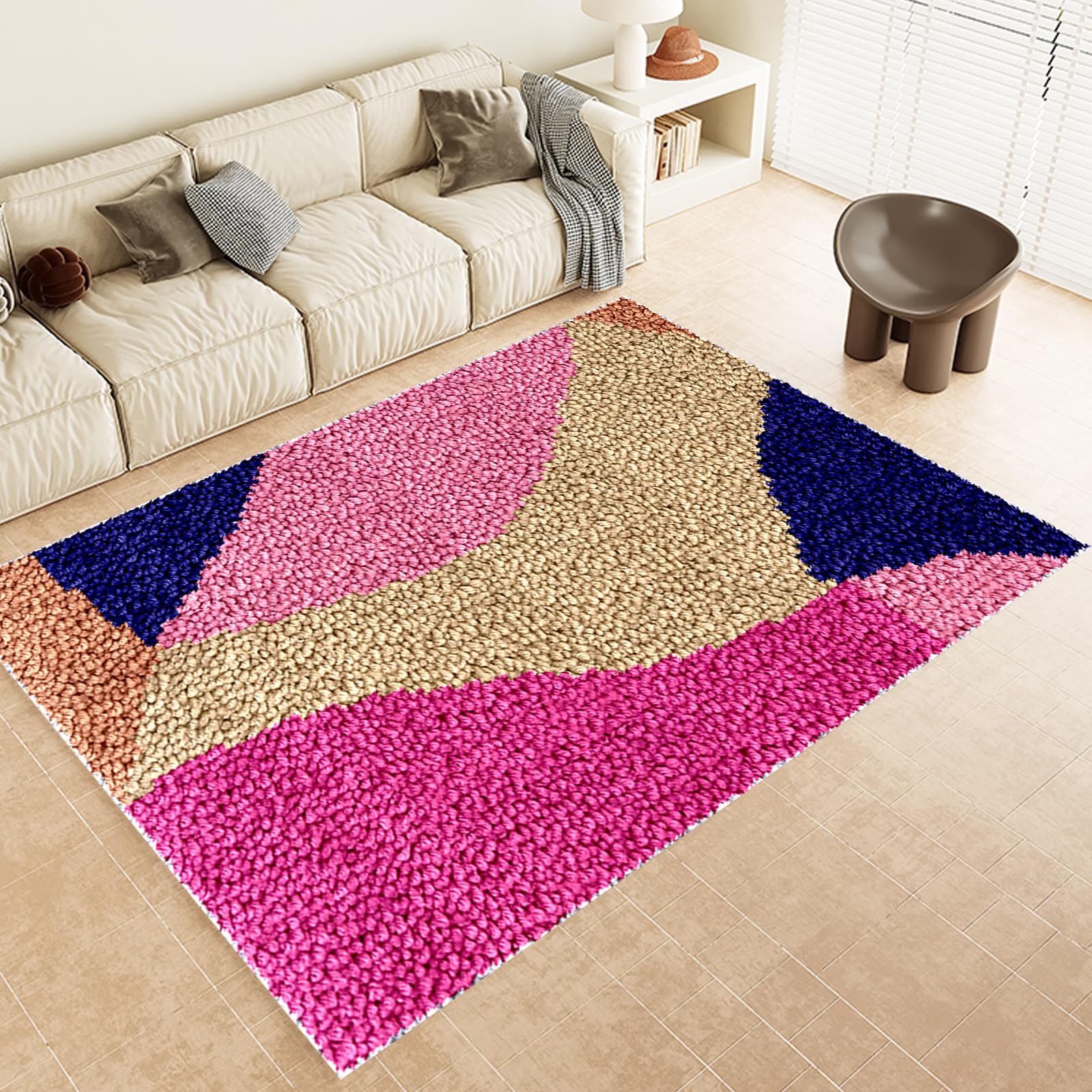 RxiBeFuw 130 x 150 cm, zestaw haczyków zatrzaskowych dla dorosłych, zestaw poduszek z haczykami na zatrzask, zestawy gobelinowe do dekoracji wnętrz, zestaw do robienia dywanów dla dorosłych, zestaw do