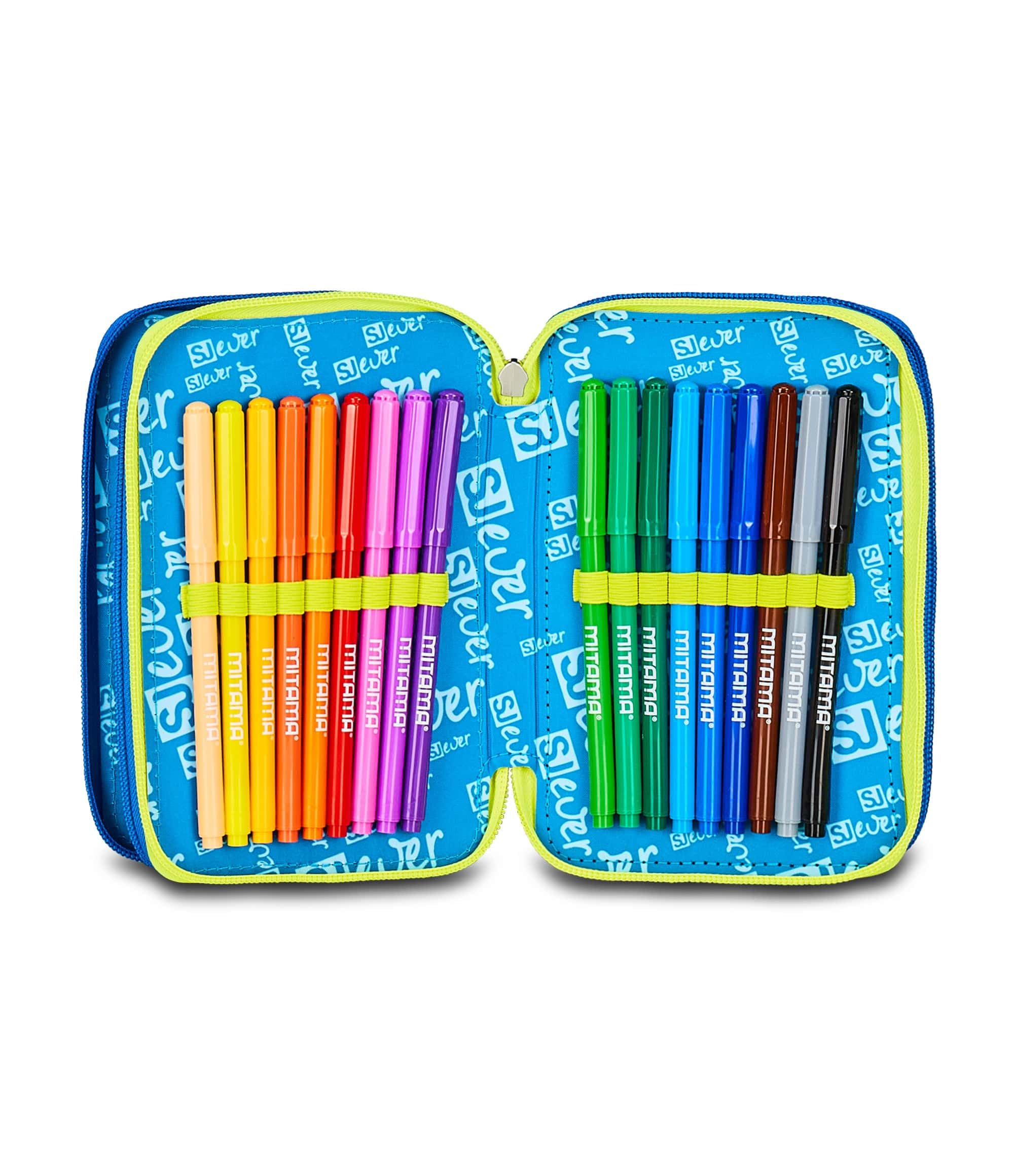 SJ GANG STYLE JAM GANG Astuccio Scuola 3 Zip Sj Ever, Blu, Portapenne Triplo Scomparto Completo Di Penne, Matite, Colori, Accessori Zaino, Scuola Elementare, Bambino