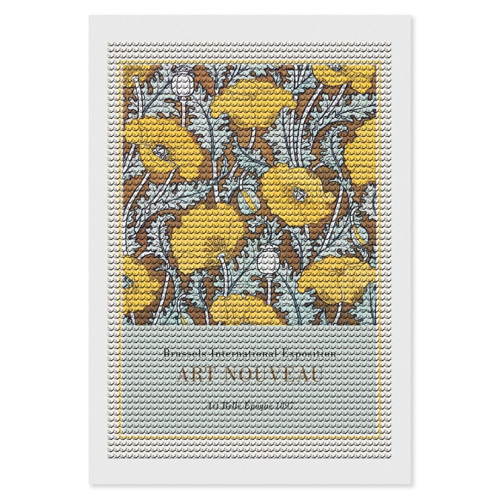 Junmoney Brussels International Exposition Art Nouveau Diamond Art Kit 8"x12", for Beginners, Vintage Style Decor, Good for Quiet Evenings, Festive Craft Gift