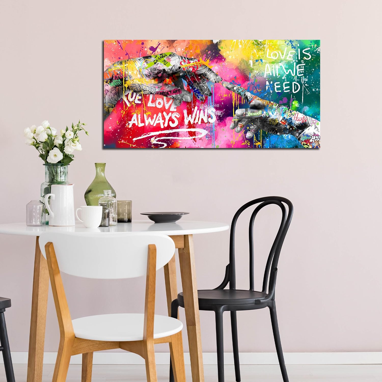Colorful Canvas Living Room Wall Decor - Hand of God Graffiti Wall Art - Banksy Prints Posters Decor Size 20" x 40"