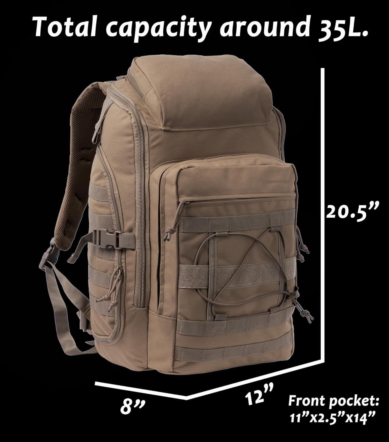 35L Tactical Backpack Military Rucksack MOLLE Quick-Access Flap EDC Pack for Hiking Camping Travel Work Bugout Emergency