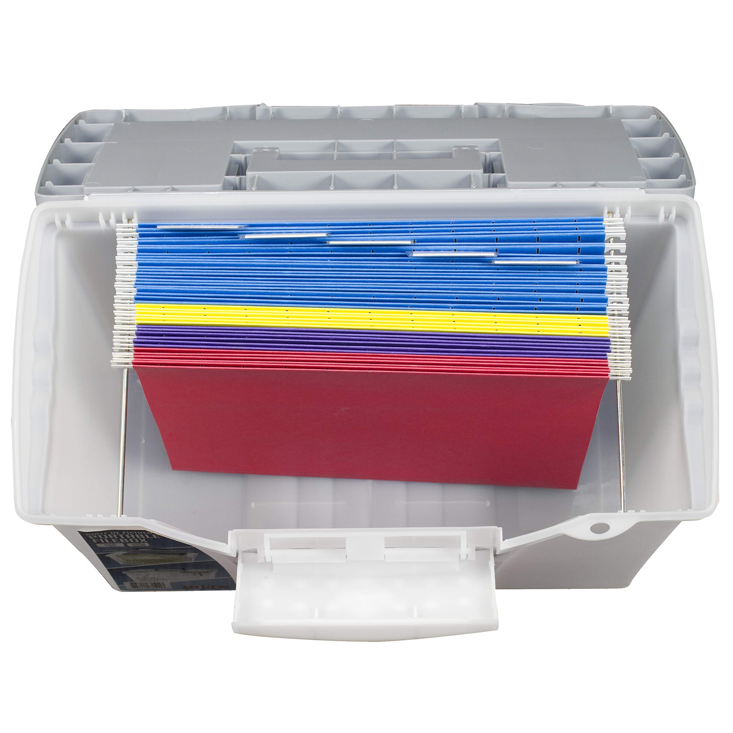 Storex Caja de archivos portátil con tapa organizadora, 17.13 x 9.63 x 11 pulgadas, esmerilado/plateado (61511A01C)