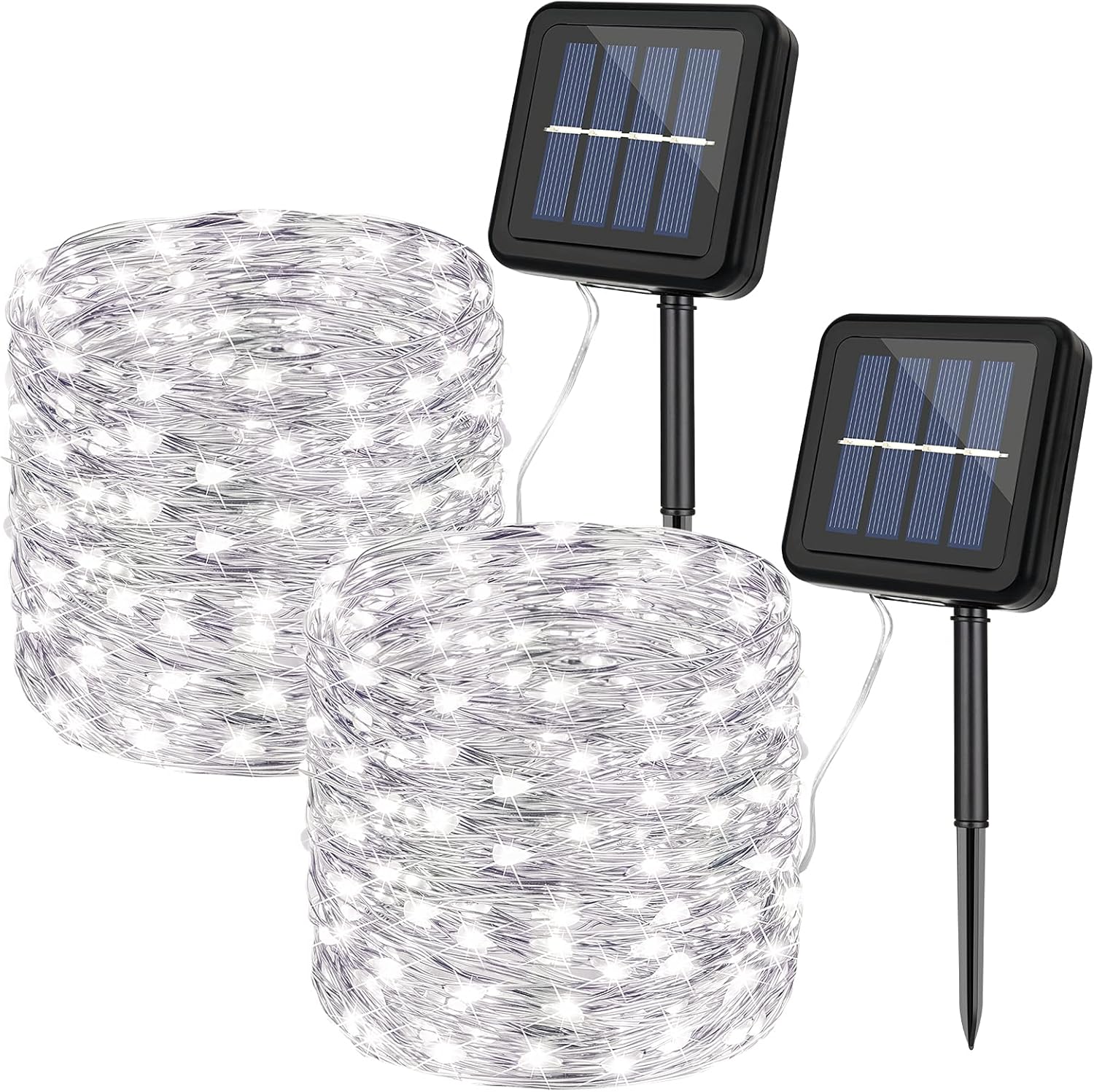 Solar String Lights Outdoor,2 Pack Waterproof Solar Fairy Lights 36FT 100LED 8 Modes Copper Wire Lights for Patio Yard Trees Christmas Wedding Banquet Garden Decorations,Cool White