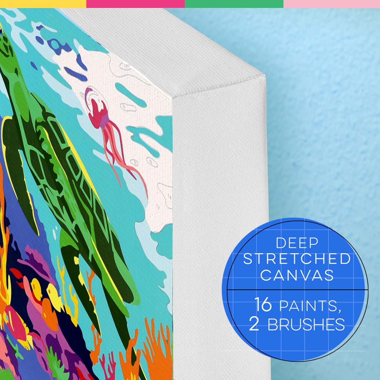 Bright Stripes iHeartArt Paint by Numbers Kit for Kids Ages 6+ | Amazing Ocean Theme | Art Set with Framed Canvas, 16 Paints & 2 Brushes | DIY Painting Activity Gift for Beginners and Young Artists