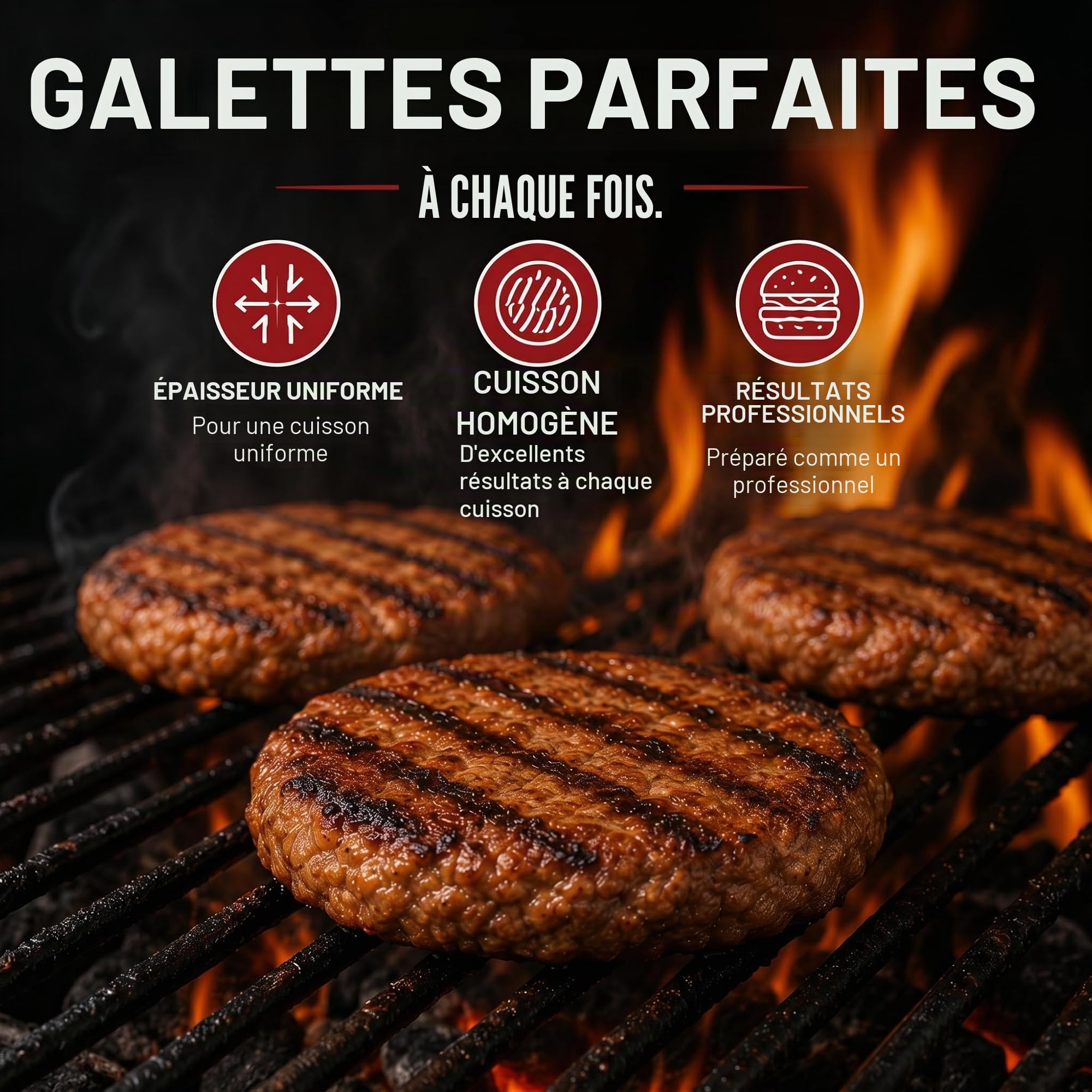 Kyto Presse à Burger Presse à Galette Moule à Hamburger avec 50 Feuilles de Papier sulfurisé Aluminium Patty Maker Accessoires BBQ Grill