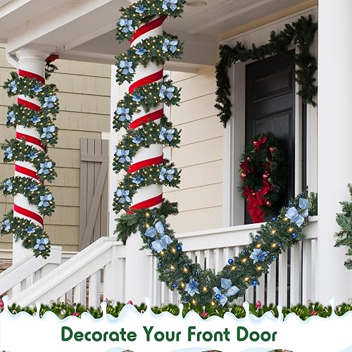 Miniatura 6 de 2 guirnaldas de Navidad de 9 pies con luces preiluminadas, plantas de vid artificiales de Navidad, funciona con pilas, 220 luces LED, guirnalda de