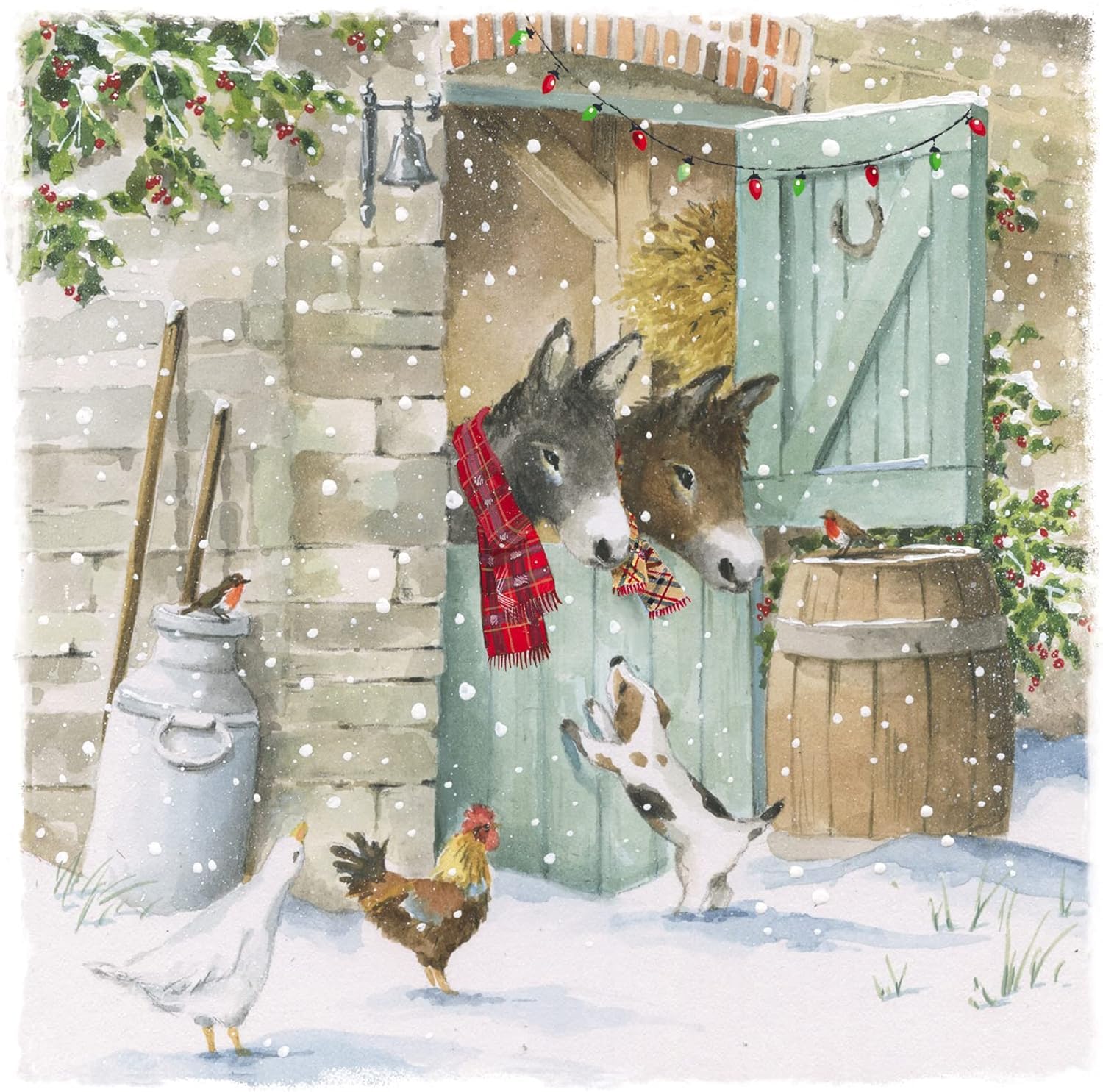 GBCC Charity Christmas Cards Pack of 6, Festive Donkeys & Friends in the Snow