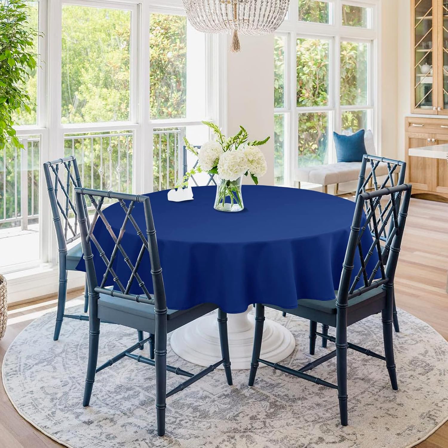 DWCN Round Tablecloth 60 Inch Royal Blue Washable Polyester Waterproof Table Cloth for