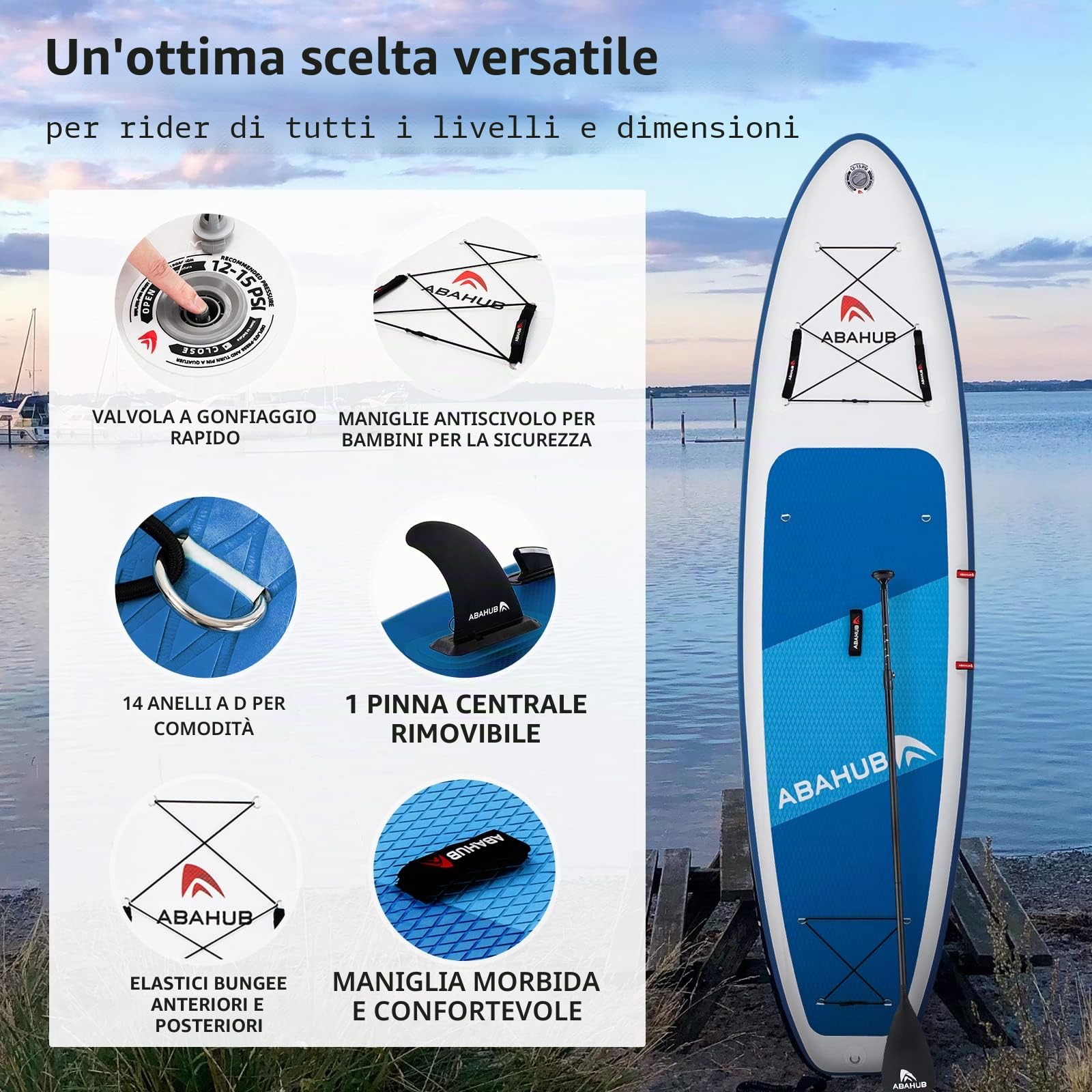 Abahub Tavola SUP Gonfiabile Set Tavola Stand Up Paddle Sedile Kayak, con Pagaia in Alluminio Regolabile, per Kayak, Yoga, Pesca 320x 78/84x 15cm