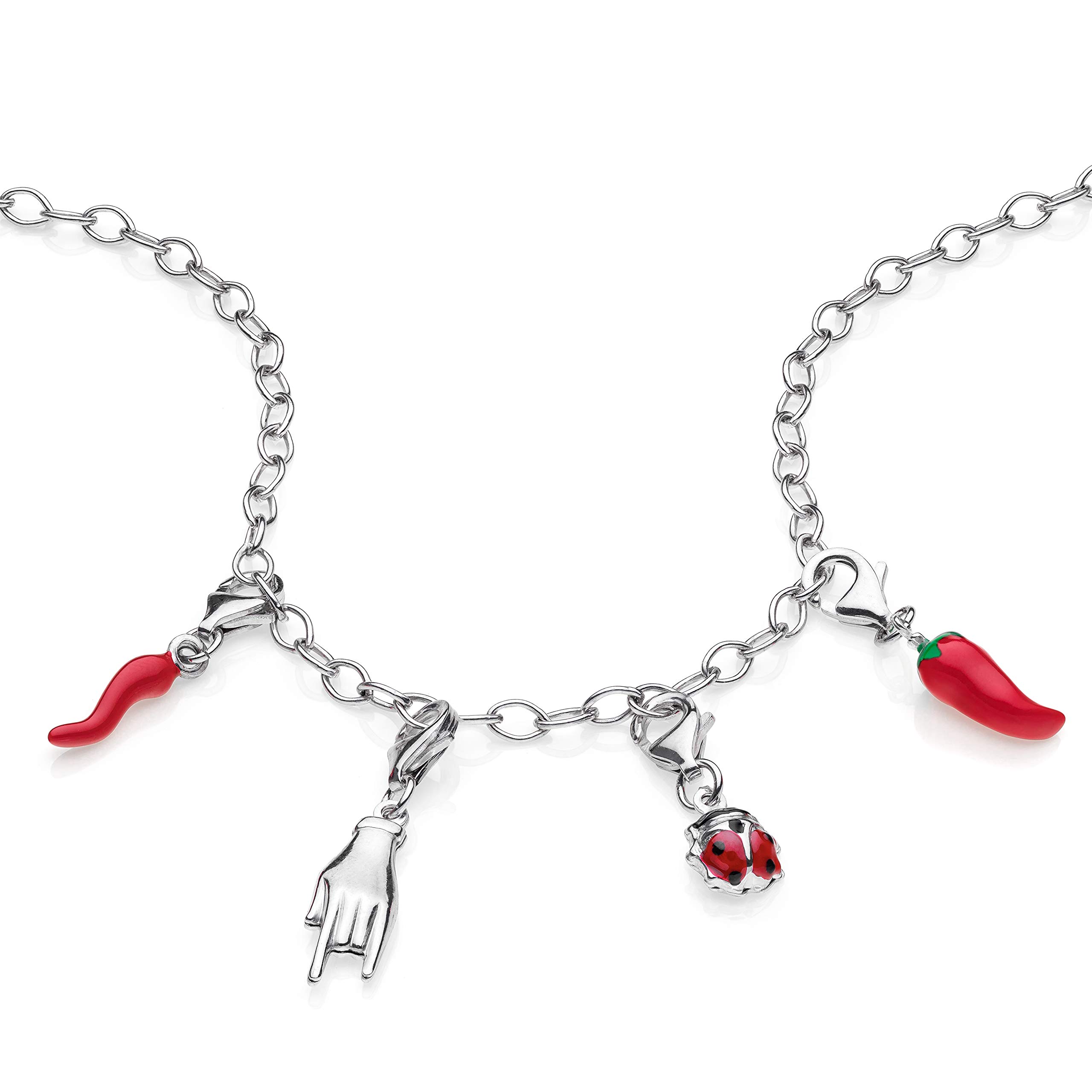 Aka Gioielli® - Ciondolo Charm Mano Corna in Argento Sterling 925 Rodiato Portafortuna per Donna