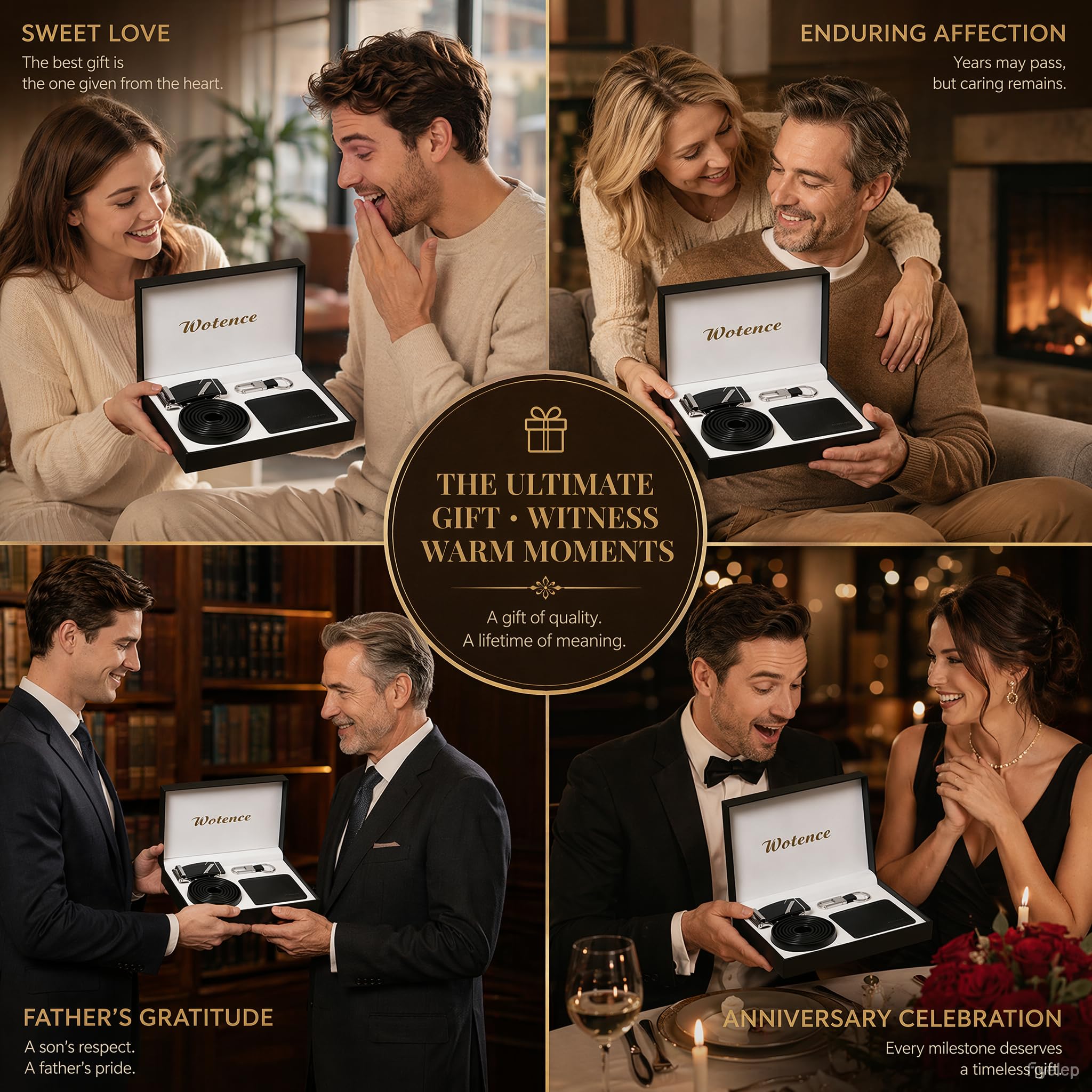 Cadeau Homme Ceinture Portefeuille Coffret Anniversaire Papa Pere Mari Copain Saint Valentin Fete des Peres Cadeau Noel (Noir)