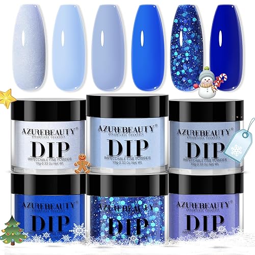 AZUREBEAUTY Dip Powder, Christmas Winter Blue Glitter 6 Colors Dipping