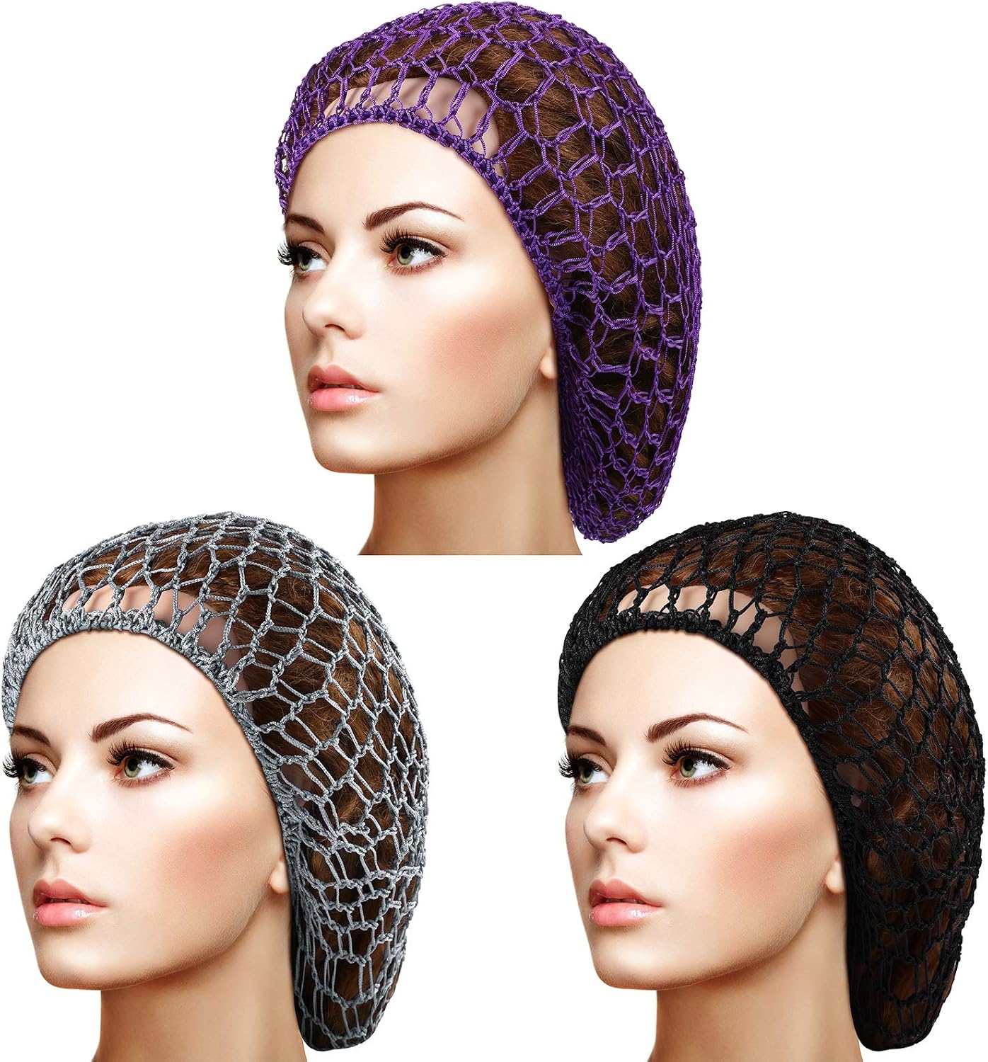 3 Pcs Hair Nets Women Mesh Crochet