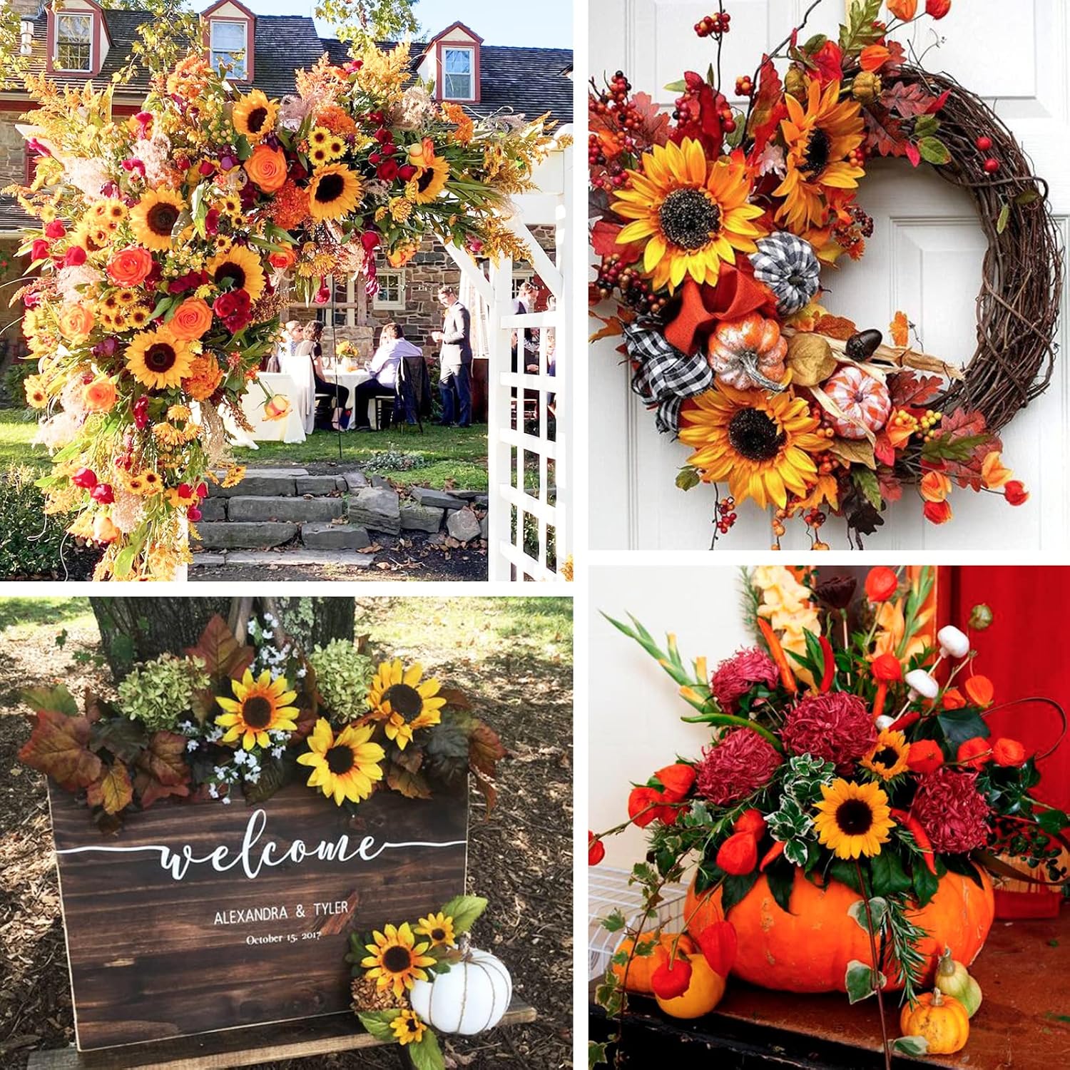 CEWOR 250pcs Artificial Silk Sunflower Heads Fall Sunflowers Decor 1.8" 3" 3.9" Fake Faux Flower Heads Yellow Floral for Wedding Centerpieces Home Decoration Garden Wreath Art Craft (Multi Size)