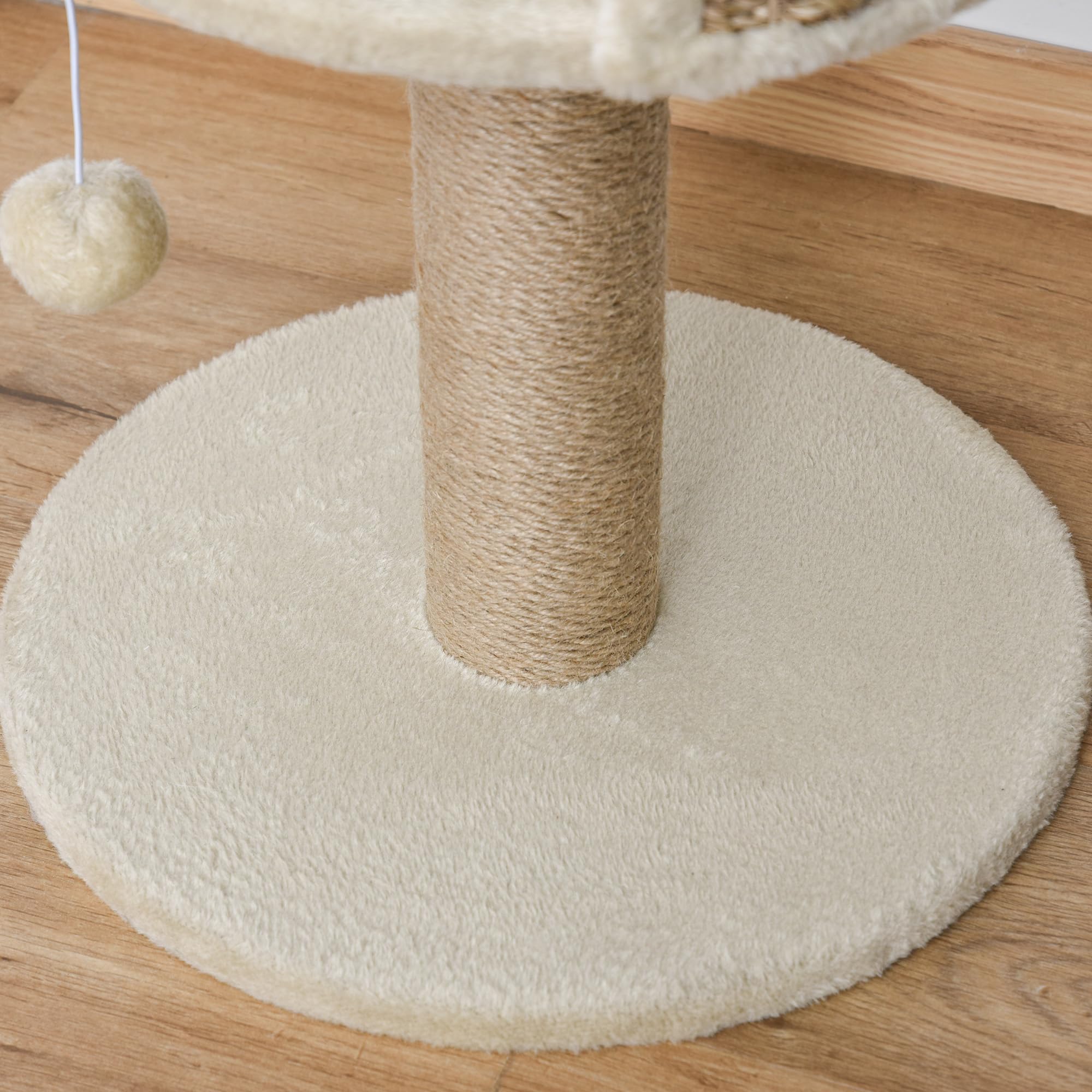 PawHut Albero Tiragraffi per Gatti Adulti e Gattini, Trespolo con Lettino per Gatti, Palo in Juta e Pallina Appesa, 40x40x49cm, Beige