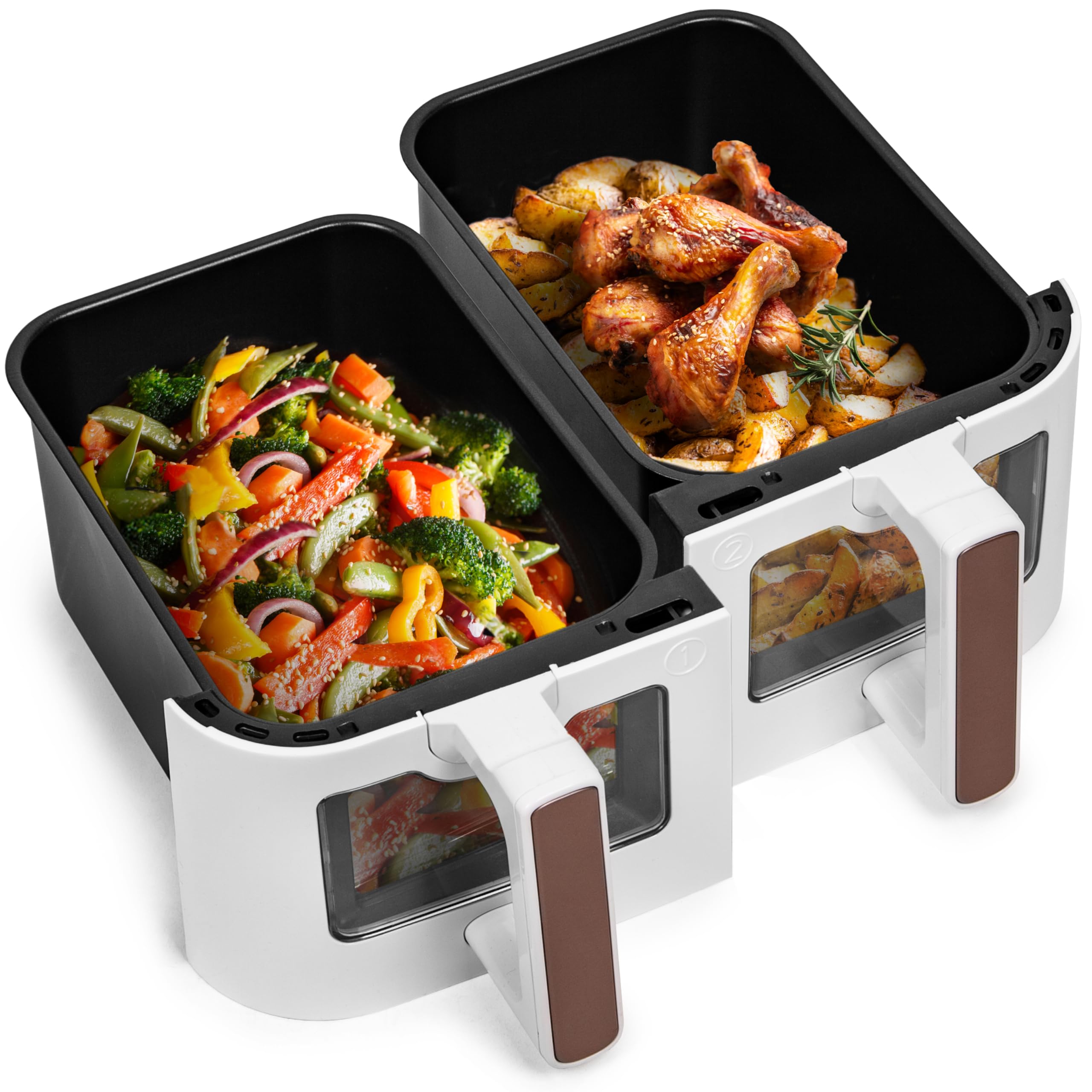 Duronic Twin Drawers AFD2 WE, TWIN DRAWERS ONLY 2024 VERSION ONWARDS, 2 x 5L Drawers Specifically for the AF24 Air Fryer, Two Cooking Trays with Sync Cook and Finish for Dual Zone Air Fryer White