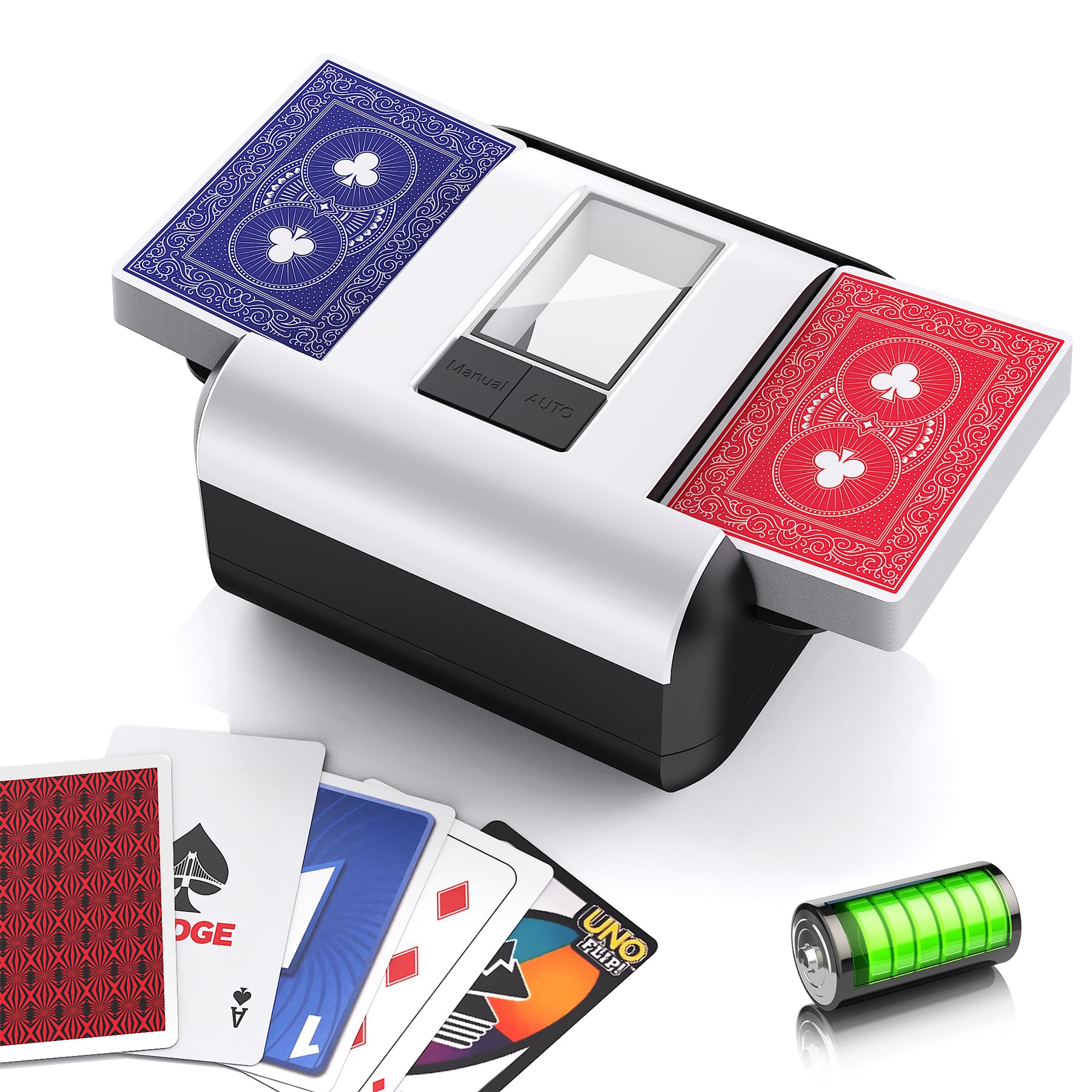 BillionFun Electric Card Shuffler, Automatic card shuffler Machine, 2000mAh Rechargeable | Low Noise, 2s Fast Shuffle, Card Mixer for Poker, UNO, SKIP BO, Blackjack (white)